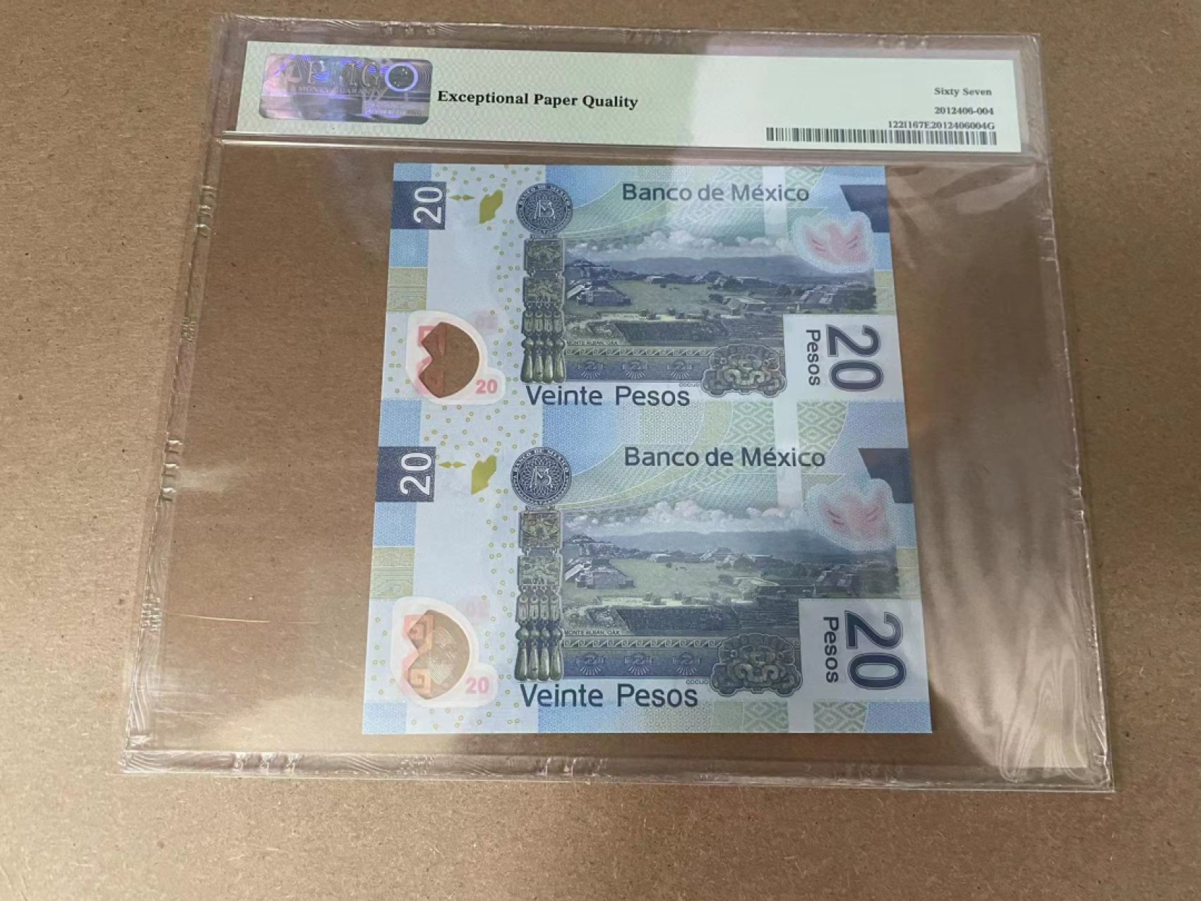 【Blue Auction】✨世界纸币精拍第278期——小年特辑【精】 【两连体】墨西哥 2012年20比索 PMG67EPQ 