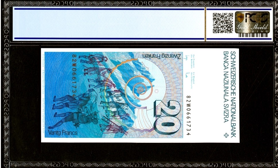 【Blue Auction】✨世界纸币精拍第278期——小年特辑【精】 【p55d】瑞士 1982年20法郎 PCGS66EPQ 
