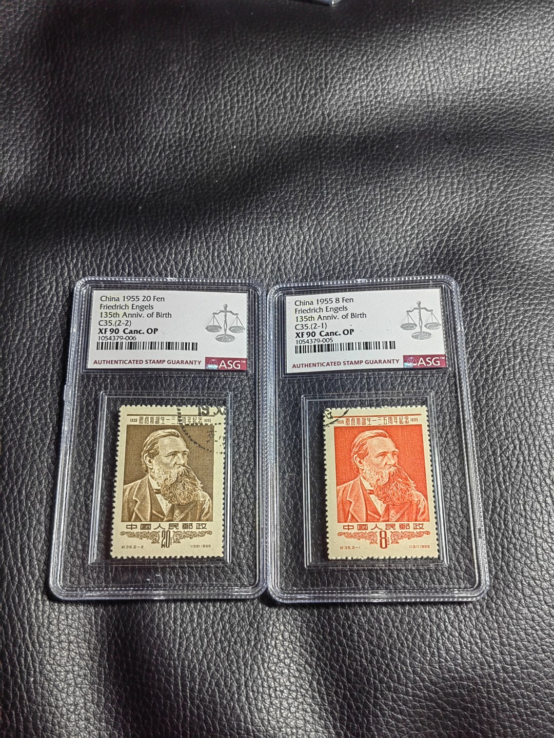 洪涛臻品批发群  精选邮票限时拍卖第一百八十一期 纪35恩格斯  【盖销 】 ASG90OP高分一组，品质一流。经典热门草纸票，90高分难度非常大，新票90价格高，盖销精品超高性价比，喜欢不要错过，随时售缺