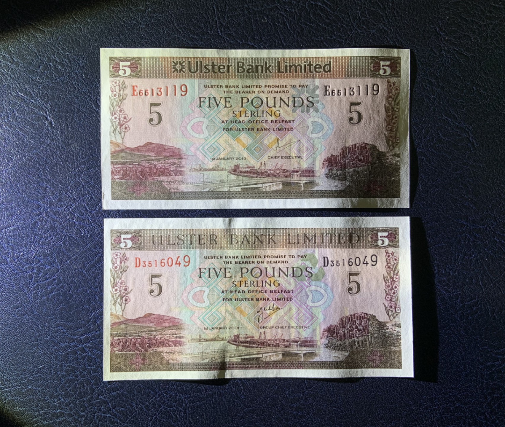 收藏联盟Quantum Auction 第224期拍卖 北爱尔兰尤斯银行2001和2013年5镑一对 品相全新UNC 