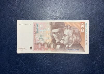 收藏联盟Quantum Auction 第224期拍卖 - 德国联邦1991年1000马克 品相如图 格林兄弟 号码无4