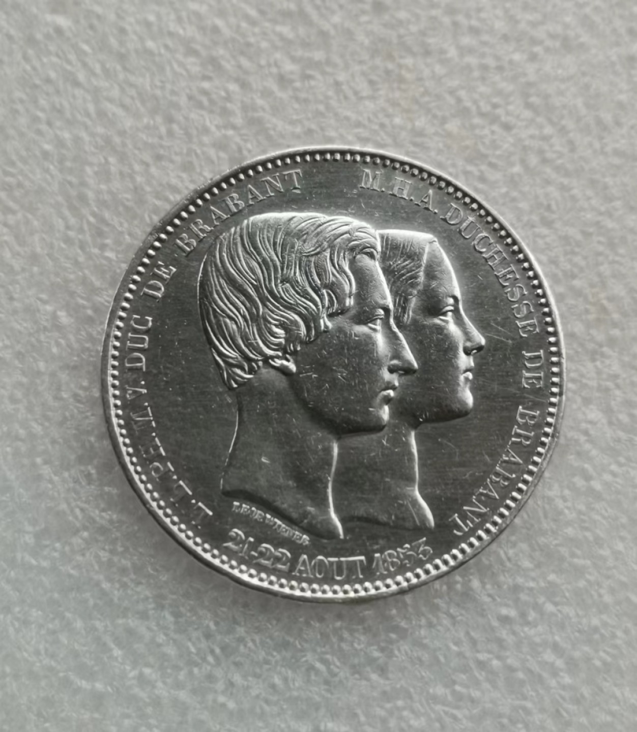 瓶子🏺第74期拍卖会 比利时1853年双人头5法郎结婚大银币