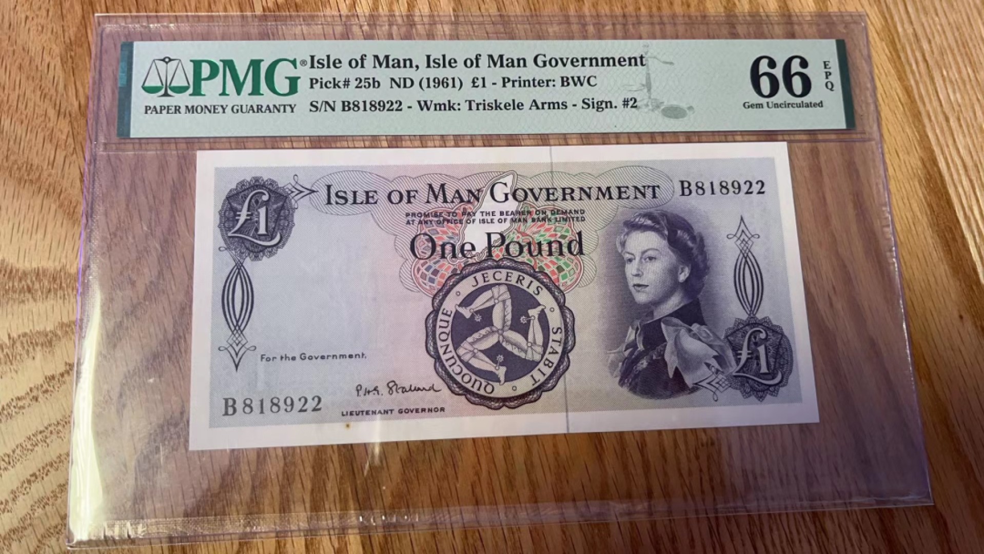 【Blue Auction】✨世界纸币精拍第280期——喜迎新春特别场【精】 【无47】马恩岛 1961年1镑 戎装女王 PMG66EPQ 