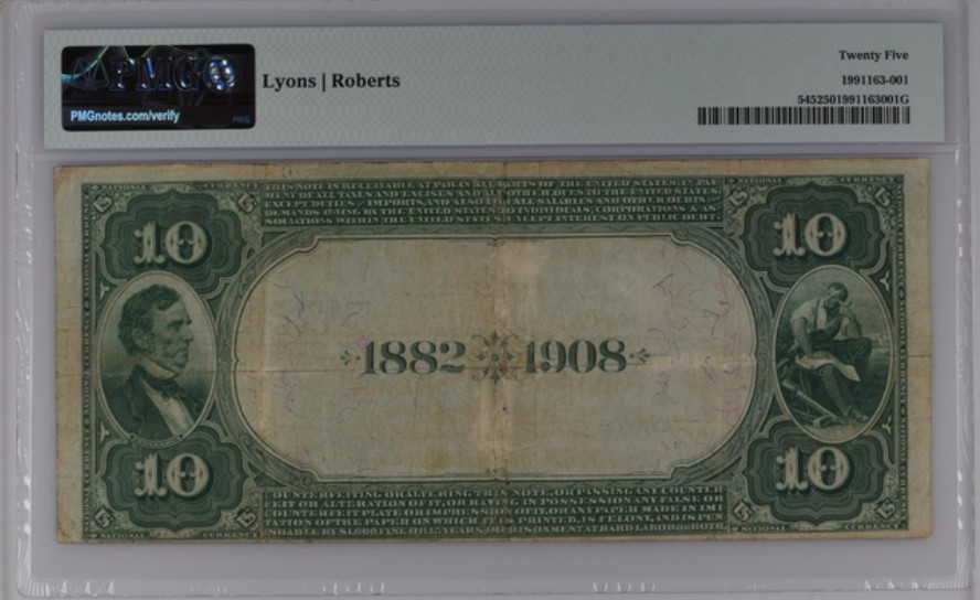 收藏联盟Quantum Auction 第226期拍卖 圣路易斯州密苏里1882年10元 PMG25