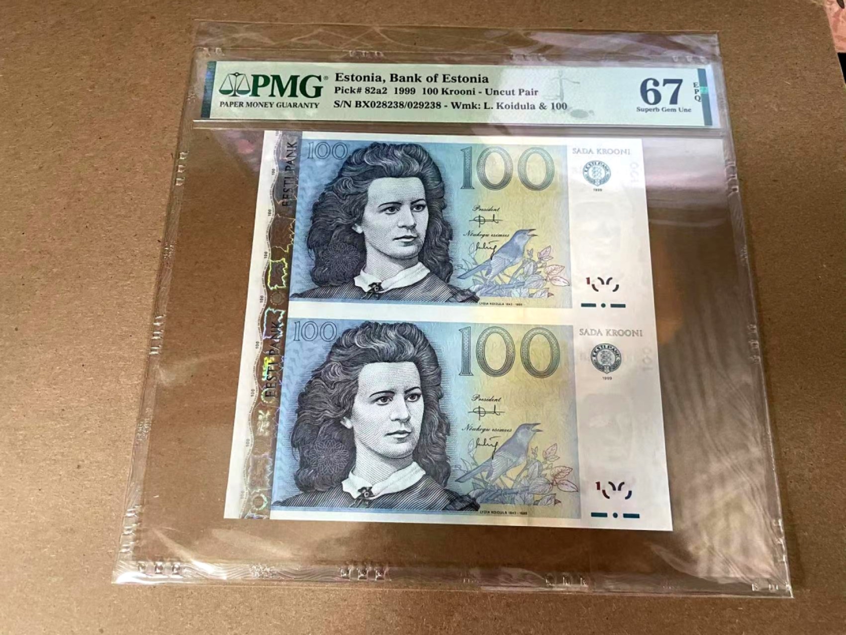 【Blue Auction】✨世界纸币精拍第280期——喜迎新春特别场【精】 【两连体 无47】爱沙尼亚 1999年100克朗 PMG67EPQ 高分