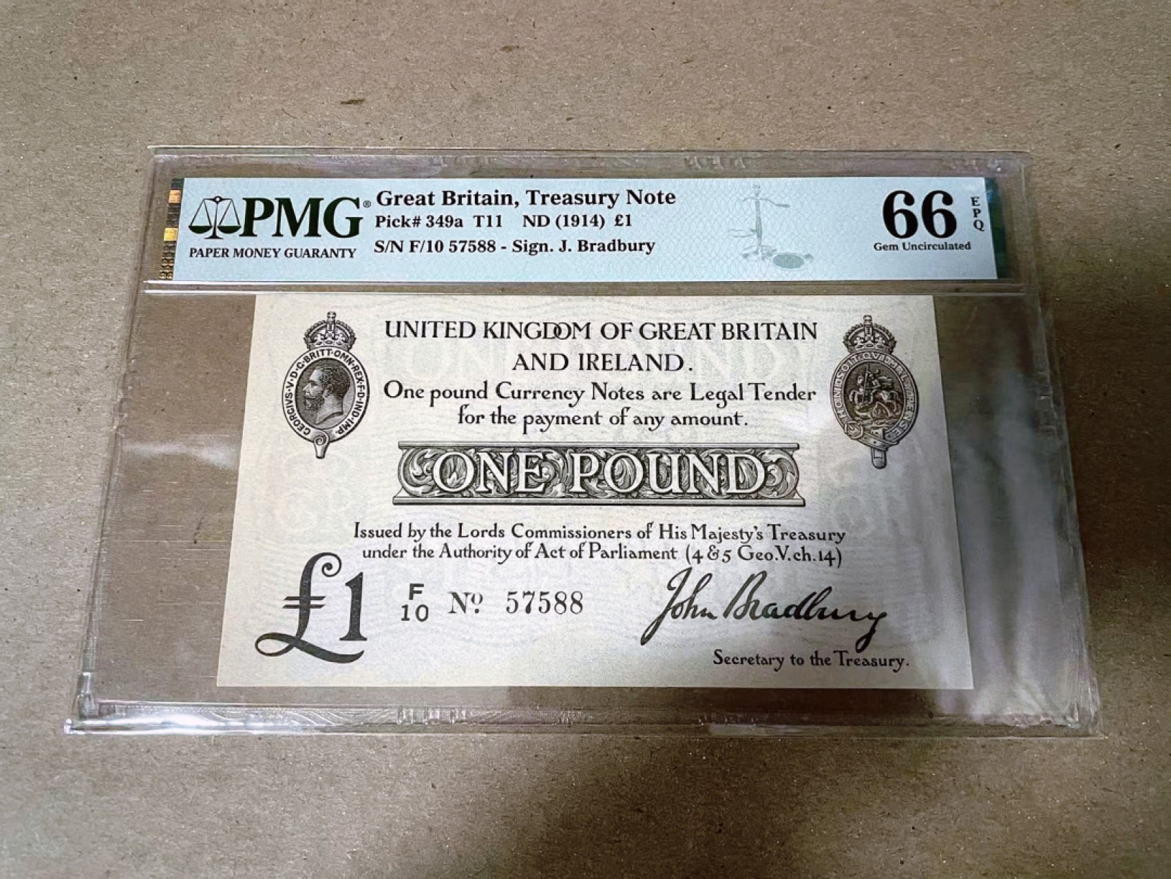 【Blue Auction】✨世界纸币精拍第280期——喜迎新春特别场【精】 【冠军分 仅2张】英国 1914年1镑 国库券 88尾 PMG66EPQ 高分非常少见 乔治五世肖像 