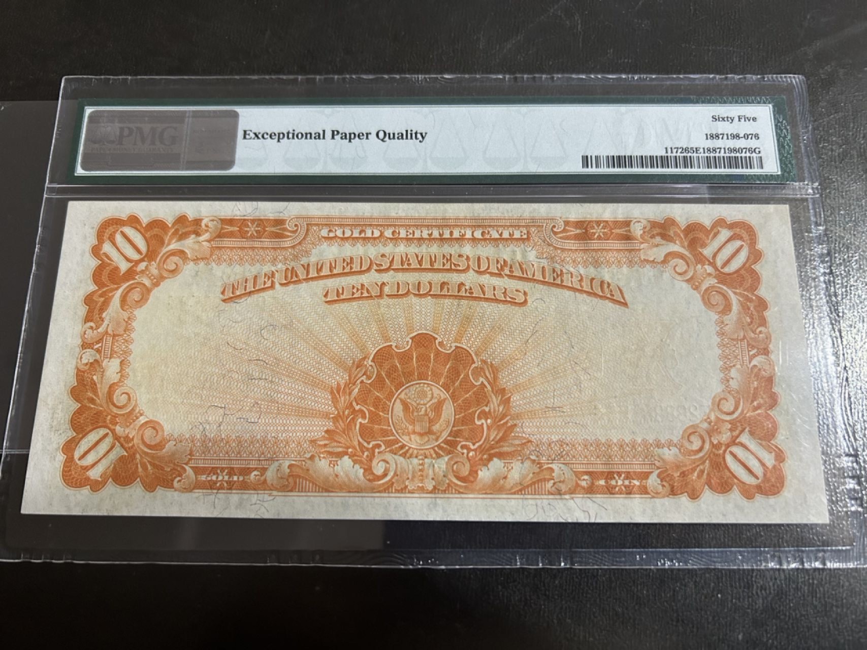 收藏联盟Quantum Auction 第224期拍卖 美国1907年10美元金币券 PMG65 号码无47且自带狮子号8888 全程无347尾8 美国白钞名誉钞