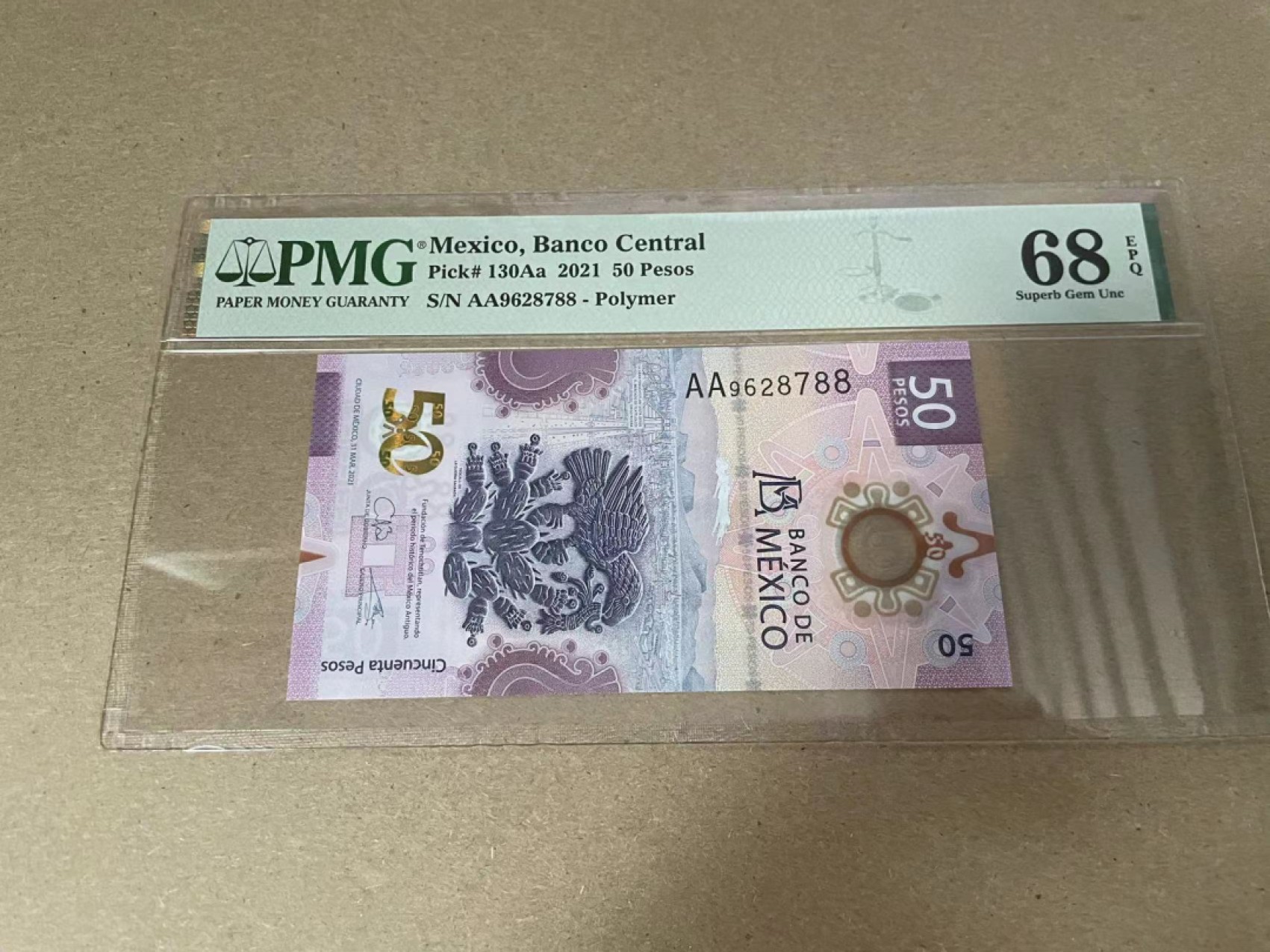 【Blue Auction】✨世界纸币精拍第278期——小年特辑【精】 【AA冠88尾 获奖钞】墨西哥 2021年50比索 PMG68EPQ 超高分