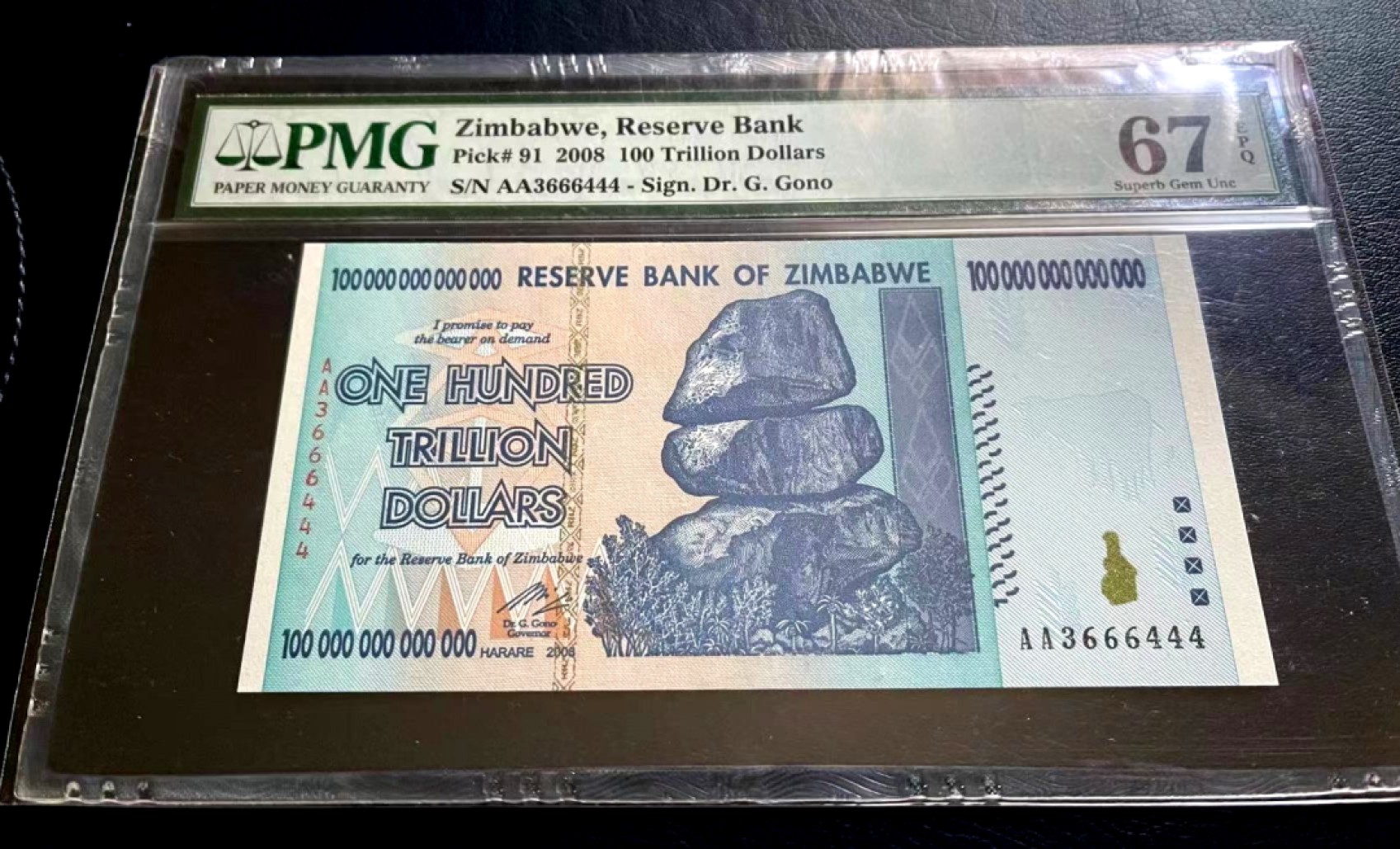 【Blue Auction】✨世界纸币精拍第280期——喜迎新春特别场【精】 【AA 444豹子号】津巴布韦 2008年100万亿 PMG67EPQ 高分 