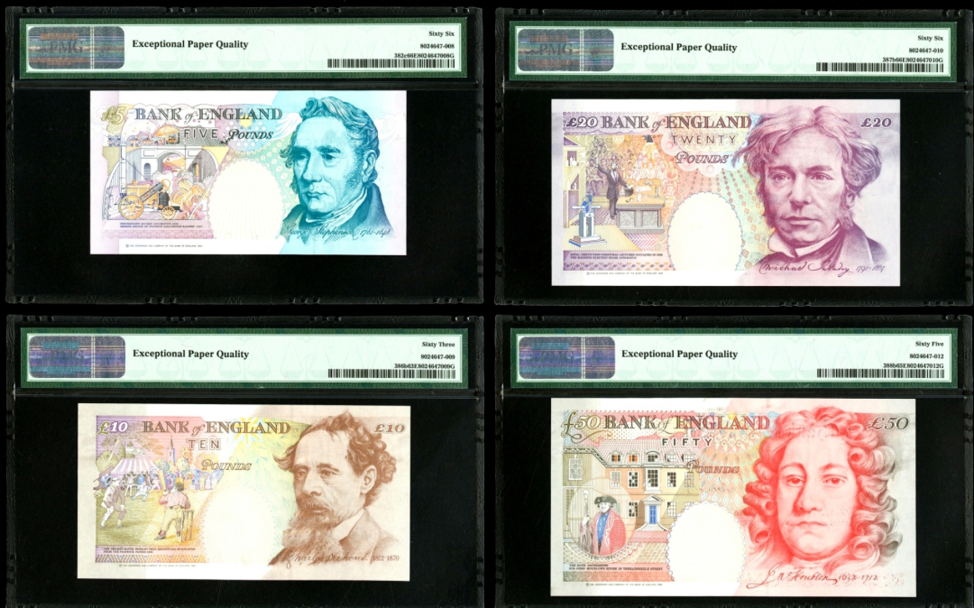 【Blue Auction】✨世界纸币精拍第280期——喜迎新春特别场【精】 【01冠 588全同小号】英国 1990-2006年5-10-20-50镑 PMG63EPQ-66EPQ 全新原票 精美 