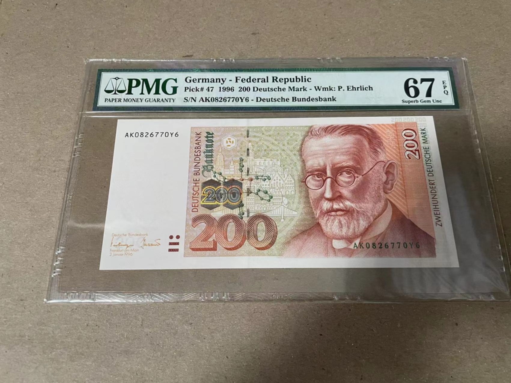 【Blue Auction】✨世界纸币精拍第280期——喜迎新春特别场【精】 德国 1996年200马克 PMG67EPQ  1908年诺贝尔生理学或医学奖获得者保罗·埃尔利希
