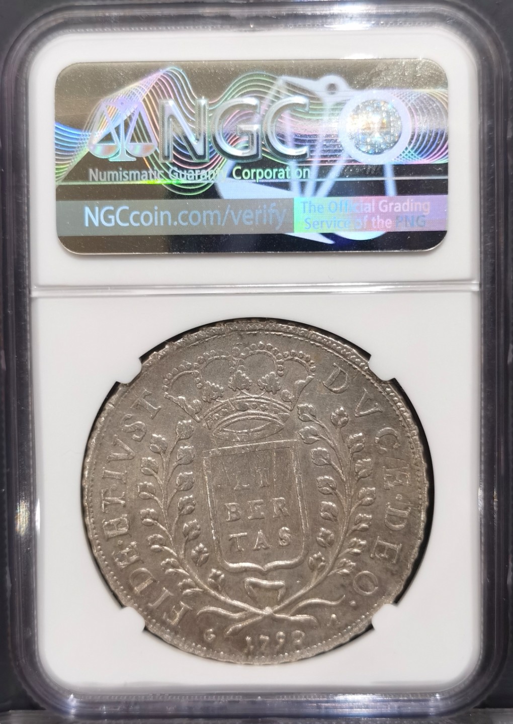 博洋堂“大航海之辉”世界钱币精品专场暨第012期（全场包邮） NGC AUD 1792年拉古萨大奶妈2杜卡特银币 亚得里亚海港口城市，几经沉沦成为神罗属地，稀见大奶妈品种