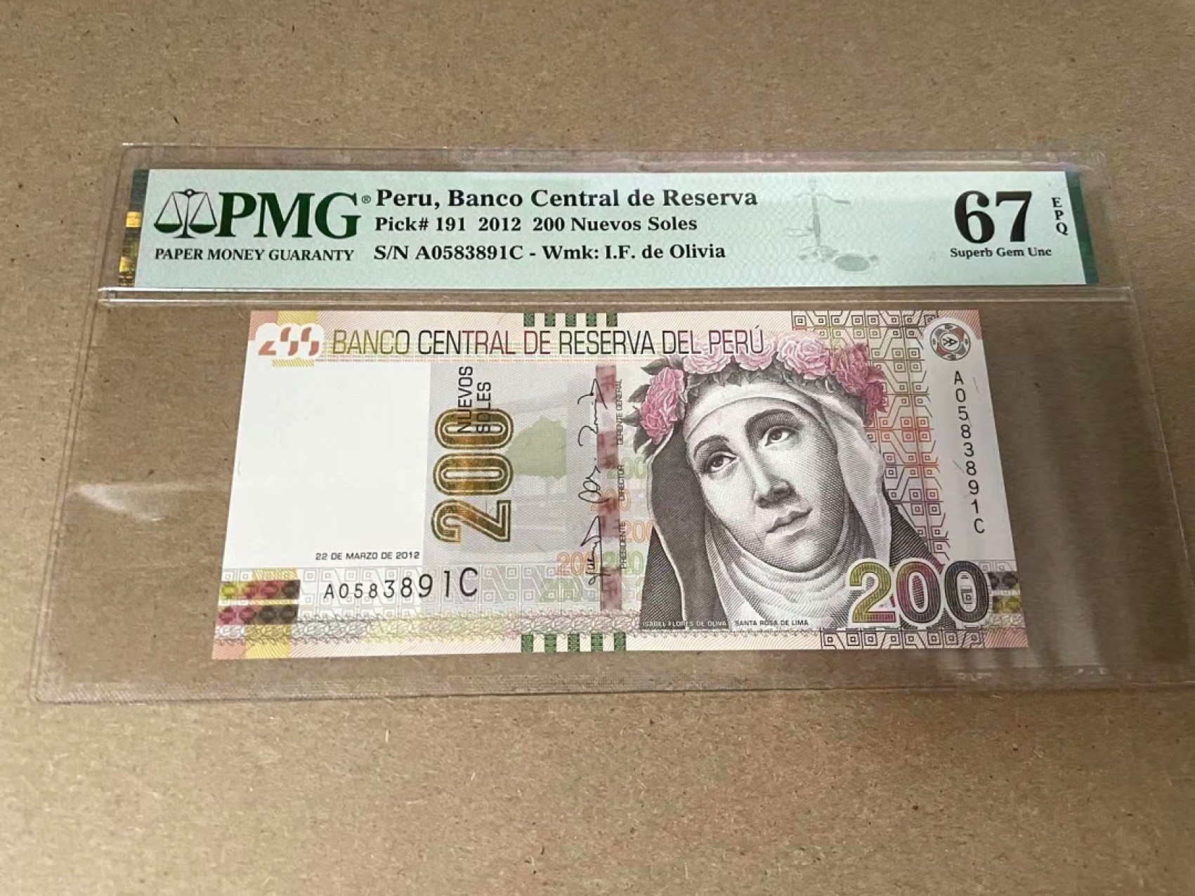 【Blue Auction】✨世界纸币精拍第280期——喜迎新春特别场【精】 【无47】秘鲁 2012年200新索尔 PMG67EPQ  圣罗莎•德利马 非常漂亮
