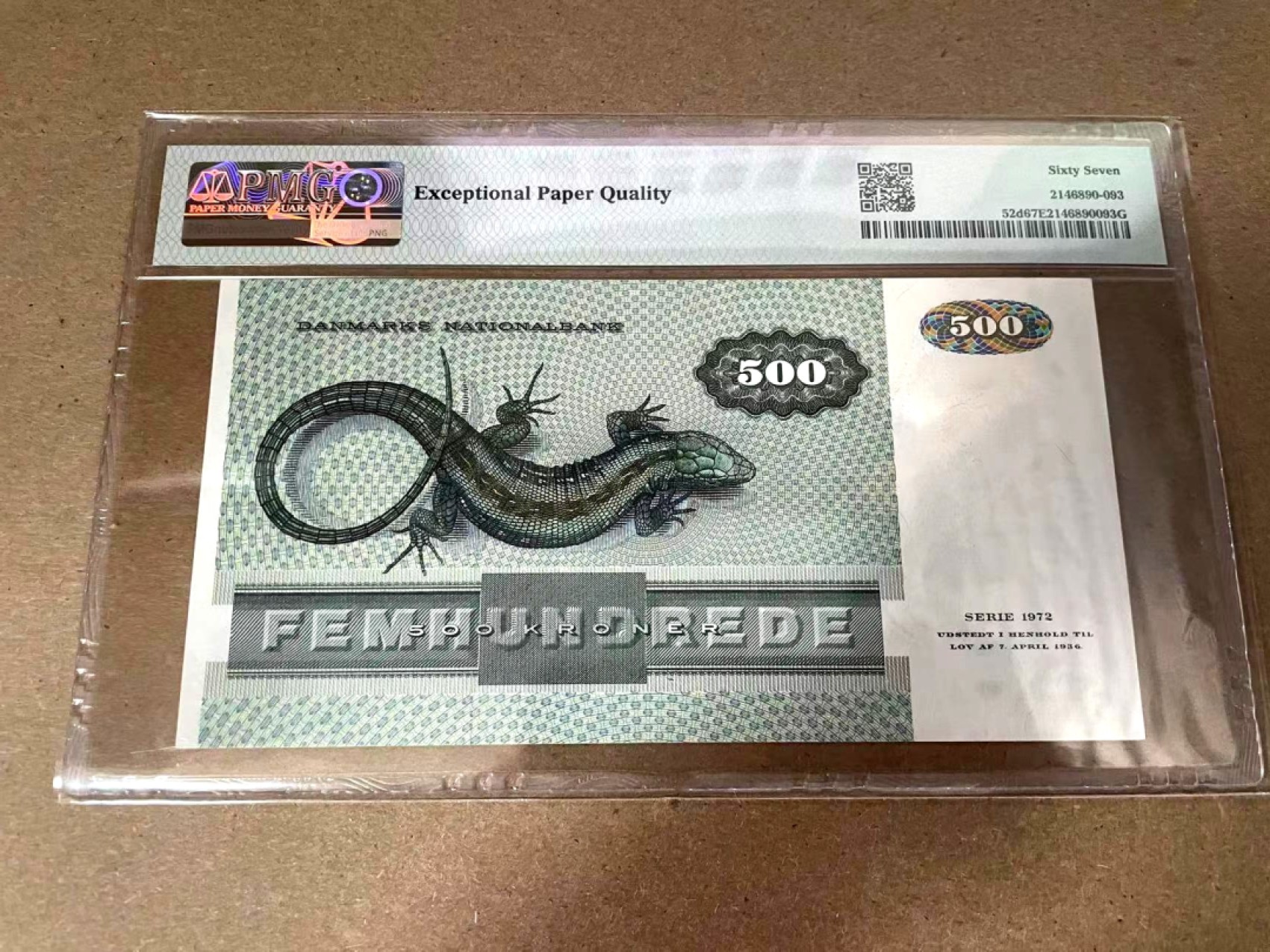 【Blue Auction】✨世界纸币精拍第280期——喜迎新春特别场【精】 【亚军分】丹麦 1988年500克朗 经典大蜥蜴 PMG67EPQ 高分 