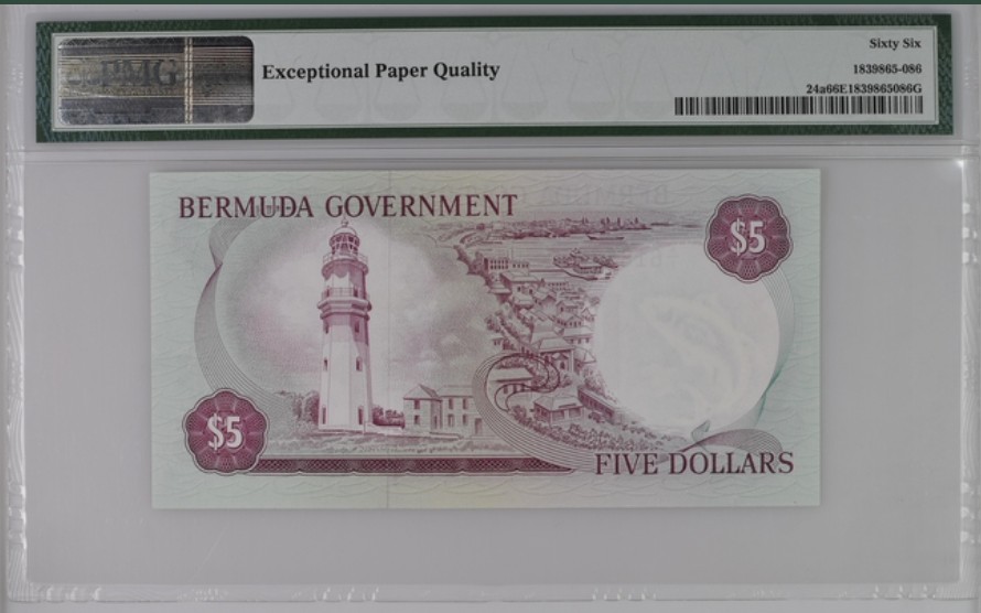 收藏联盟Quantum Auction 第226期拍卖 百慕大1970年5元 PMG66 初版首发年份A/1冠 稀少