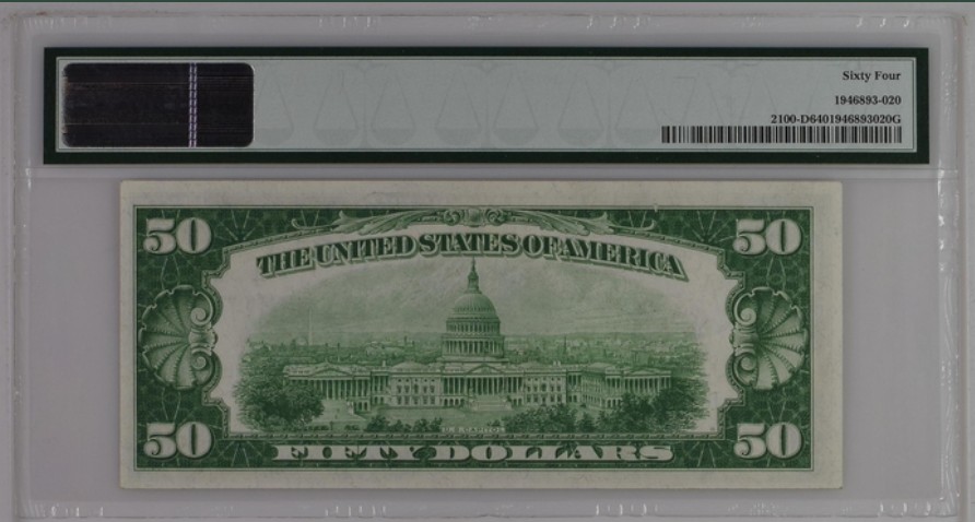收藏联盟Quantum Auction 第226期拍卖 美国1928年联邦储备券50元 PMG64