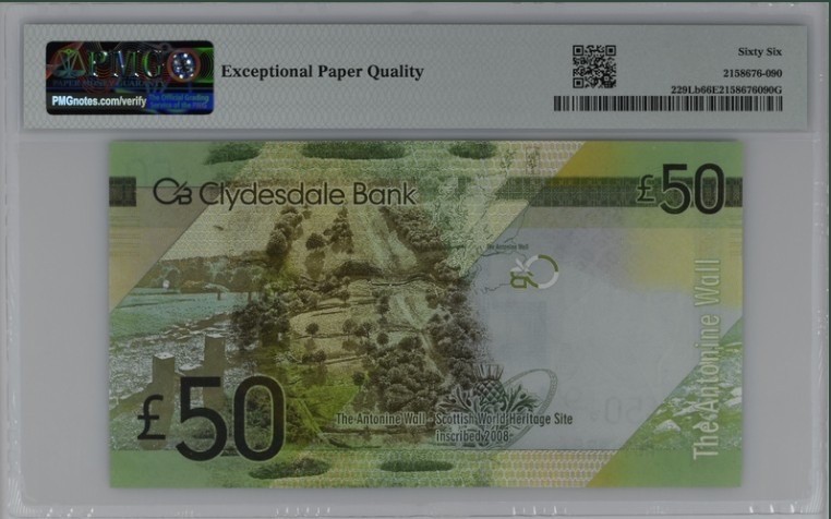 收藏联盟Quantum Auction 第226期拍卖 苏格兰克莱斯戴尔银行2015年50镑 PMG66