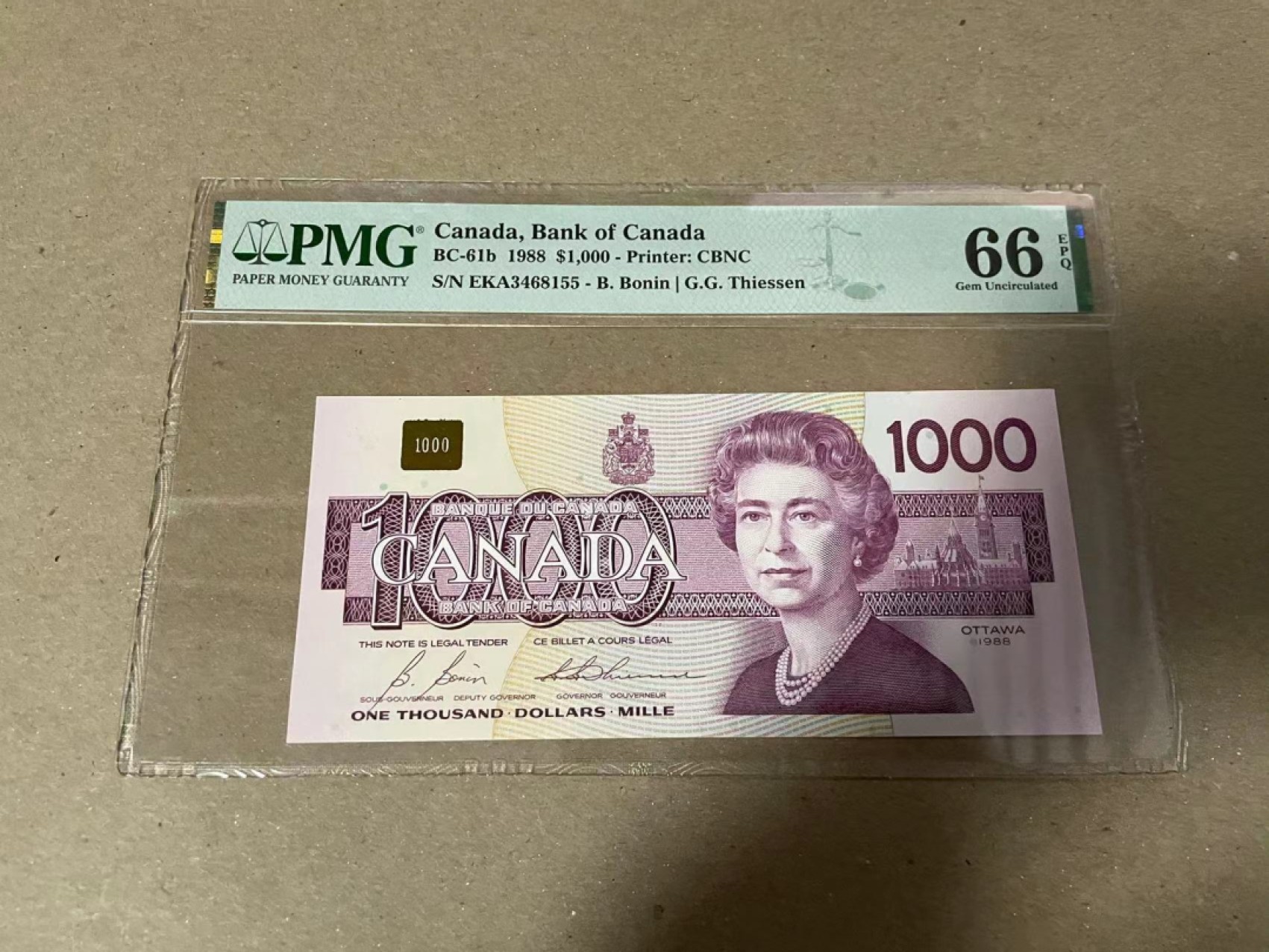 【Blue Auction】✨世界纸币精拍第280期——喜迎新春特别场【精】 加拿大 1988年1000元 最高值 女王 精美 PMG66EPQ 