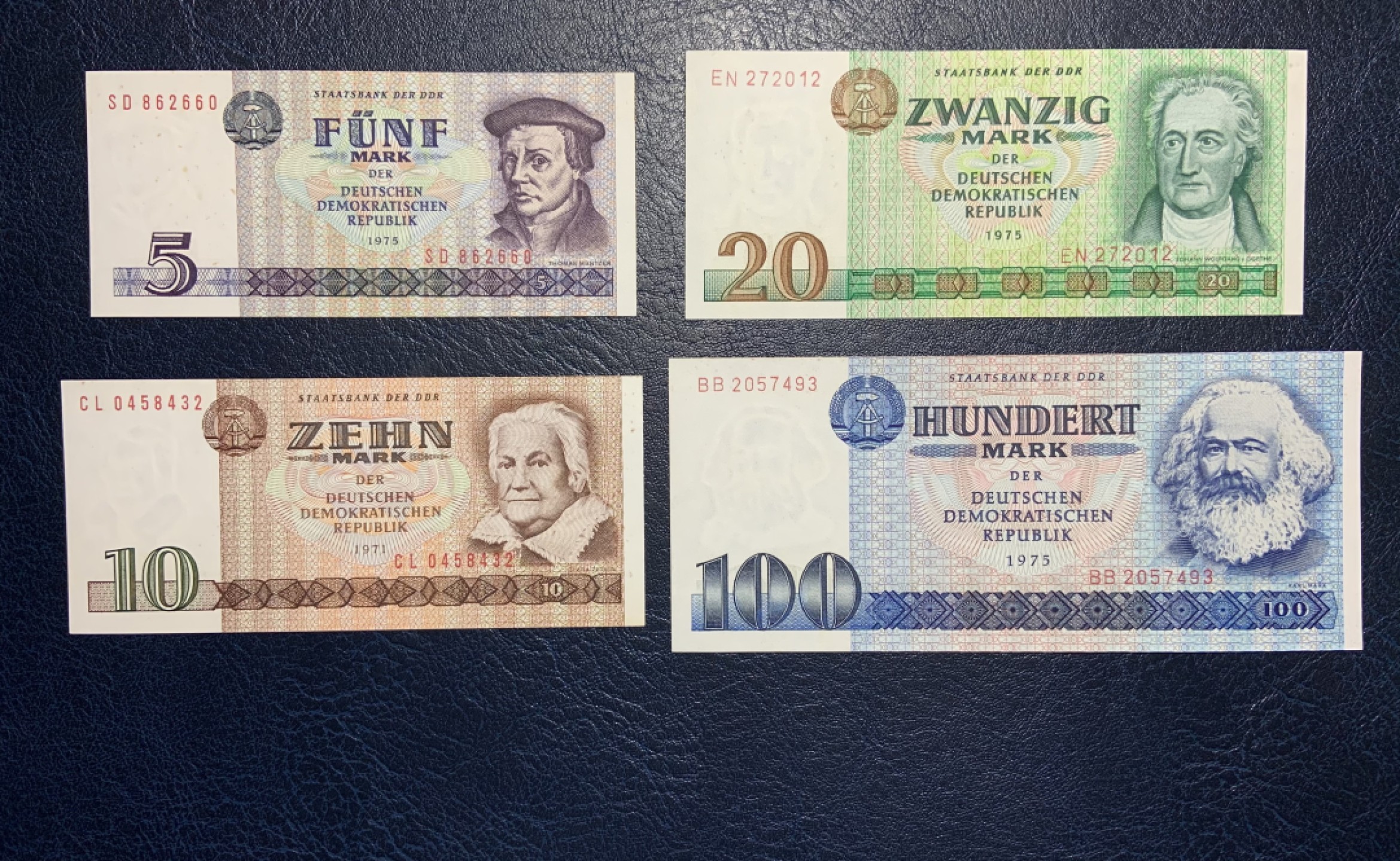 收藏联盟Quantum Auction 第226期拍卖 德国民主共和国1971-75年5-100马克 品相UNC- 黄斑