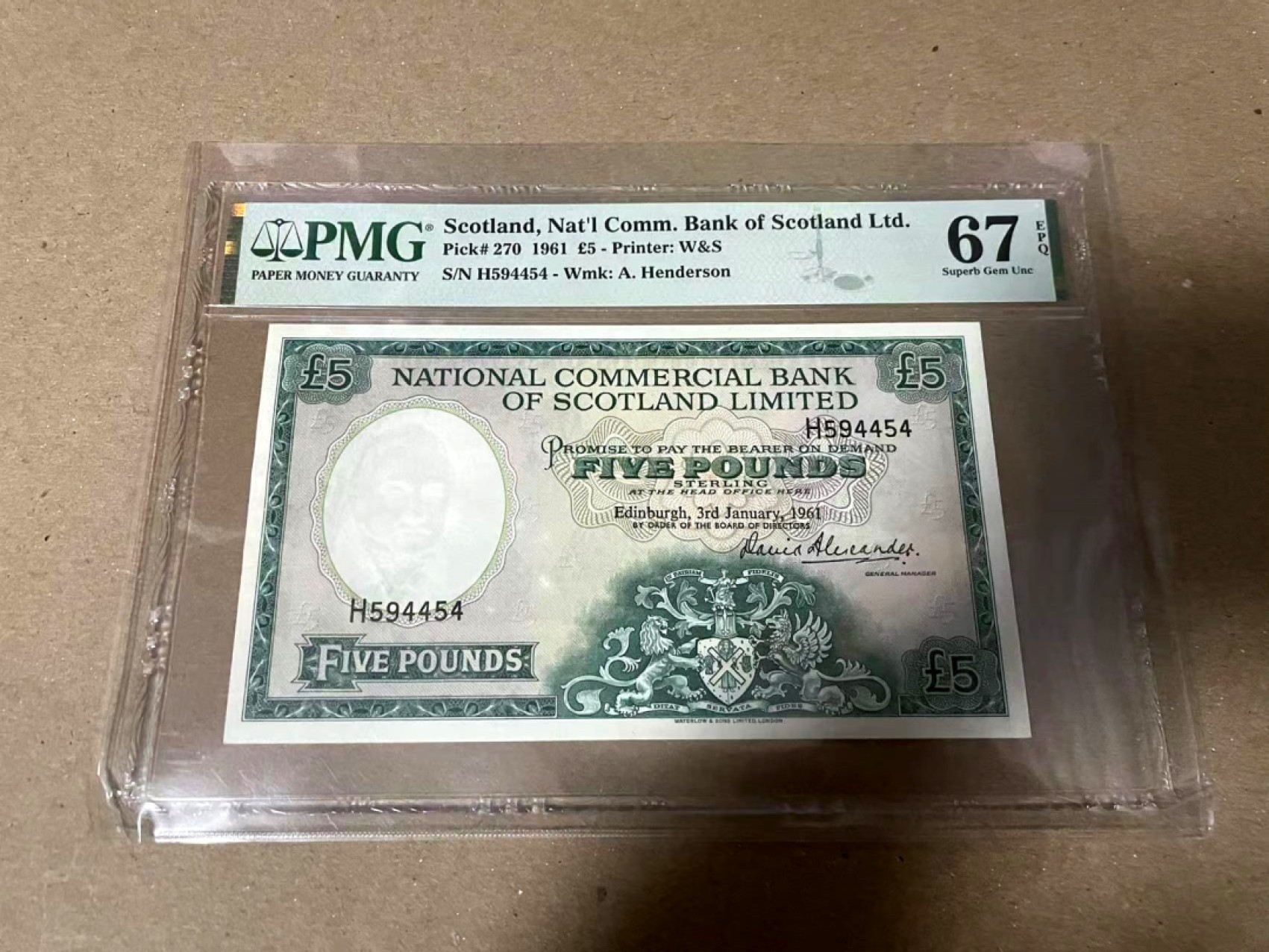 【Blue Auction】✨世界纸币精拍第280期——喜迎新春特别场【精】 【冠军分】苏格兰 1961年5镑 PMG67EPQ 背面风景唯美 高分非常少见 