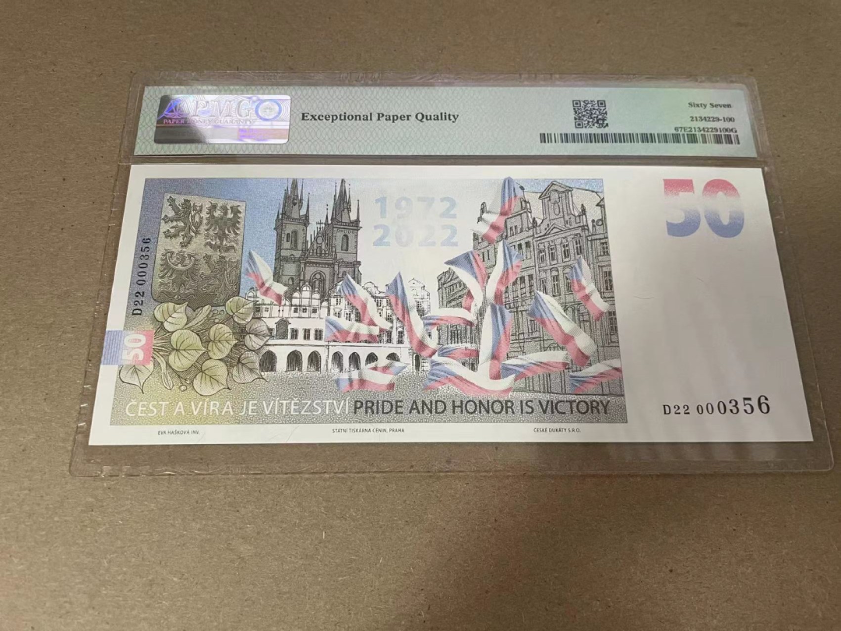 【Blue Auction】✨世界纸币精拍第280期——喜迎新春特别场【精】 【发行量1万张 无47】捷克 2022年50Years纪念钞 PMG67EPQ 高分 