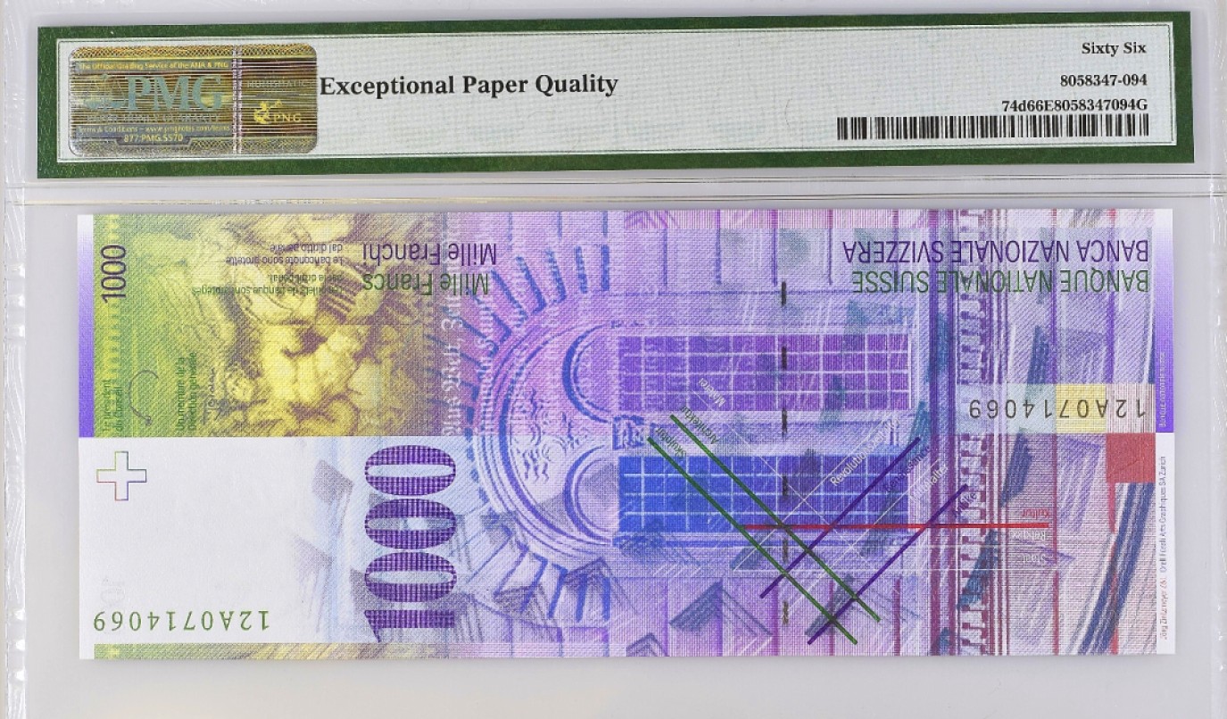 【Blue Auction】✨世界纸币精拍第280期——喜迎新春特别场【精】  瑞士 2012年1000法郎 最高值 人像版 PMG66EPQ 正面人物雅各布·布克哈特，19世纪最伟大的文化史家和艺术史家之一。一生著述甚丰，《意大利文艺复兴时期的文化》、《君士坦丁大帝时代》、《希腊文化史》是其代表性的著作。