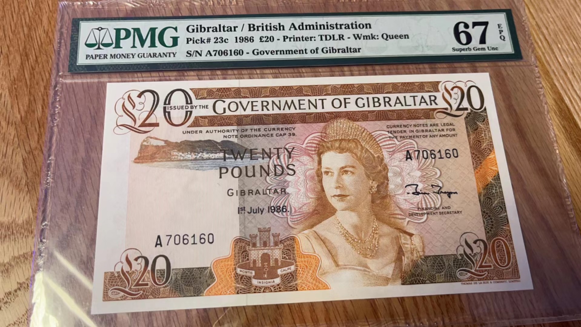 【Blue Auction】✨世界纸币精拍第280期——喜迎新春特别场【精】 【仅1张更高分】直布罗陀 1986年20镑 高冠女王 PMG67EPQ 高分 很多玩家追逐的品种
