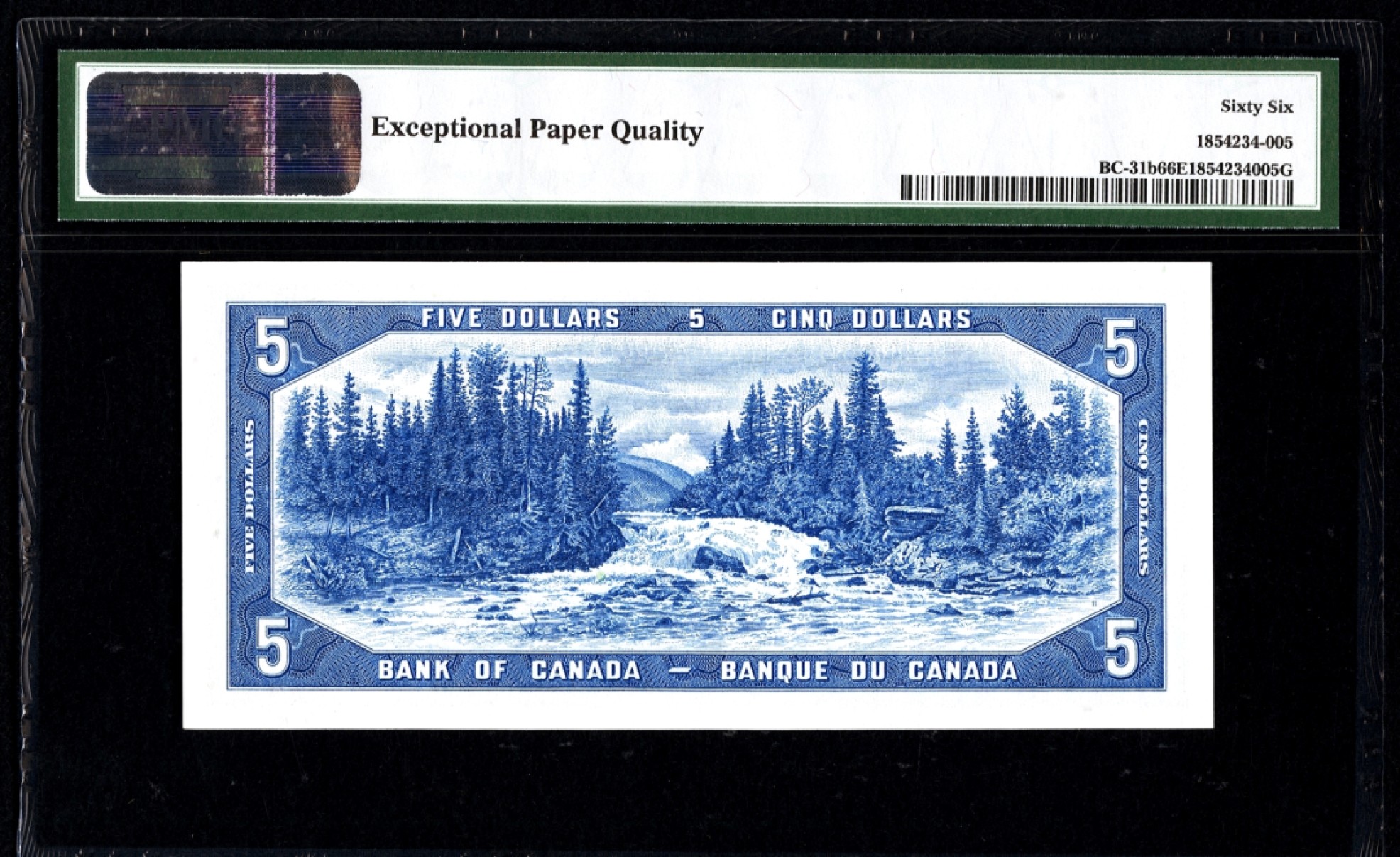 【Blue Auction】✨世界纸币精拍第280期——喜迎新春特别场【精】 【魔鬼脸】加拿大 1954年5元 PMG66EPQ 高分 女王 水獭瀑布雕刻精美 