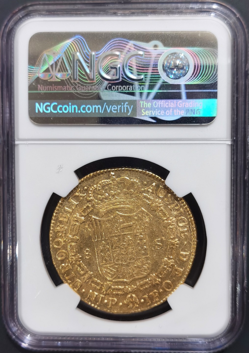 博洋堂“大航海之辉”世界钱币精品专场暨第012期（全场包邮） NGC AU58 西属哥伦比亚1801年卡洛斯四世8Escudos大金币，MS60最近成交近3800美金