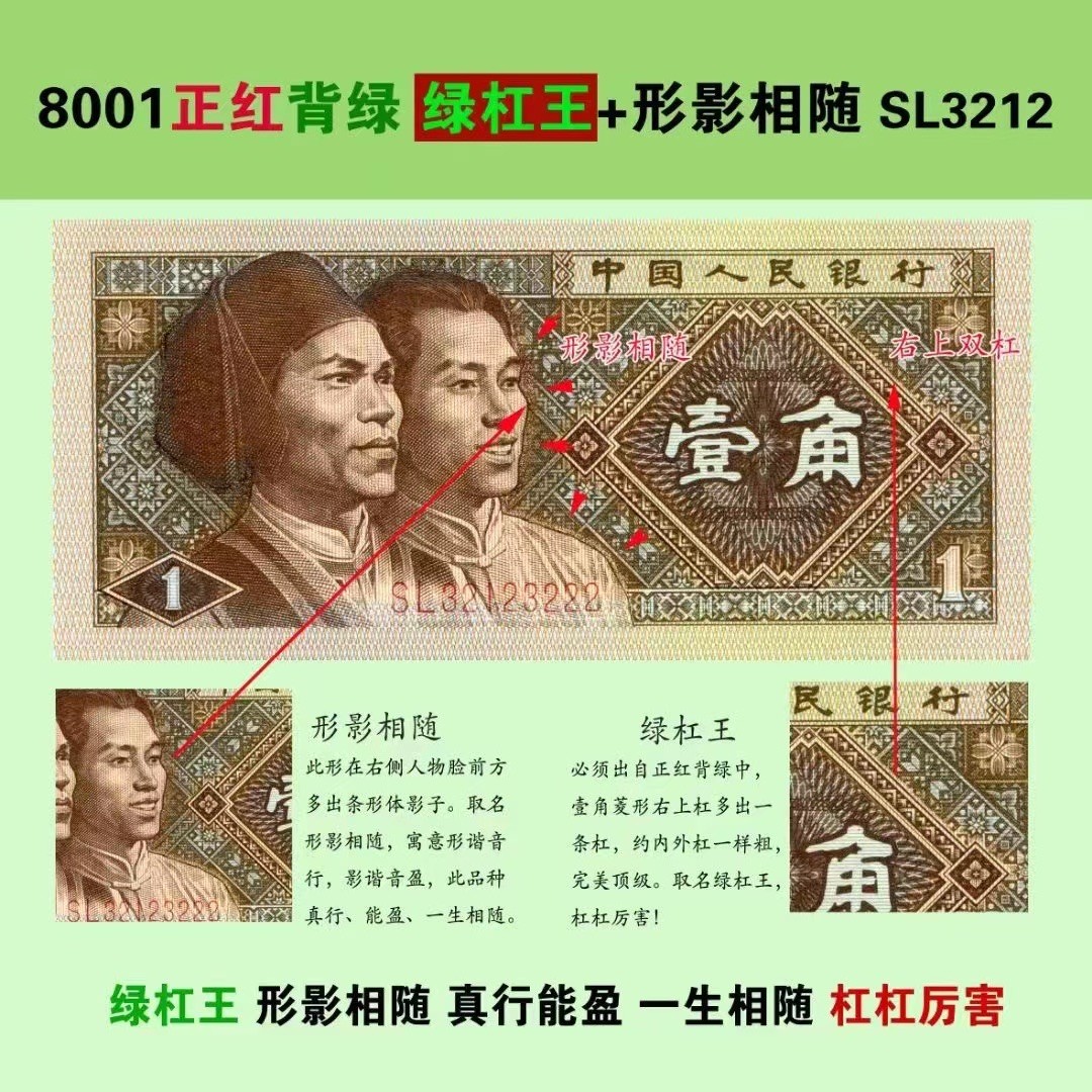 一线荧光币第120期拍场 钱坤评级8001SL特稀冠，SL23112654，评级币单张，龙头正红背绿，六大冠，绿杠王，形影相随，给印刷错误标，双面荧光美轮美奂，绝品无斑无油