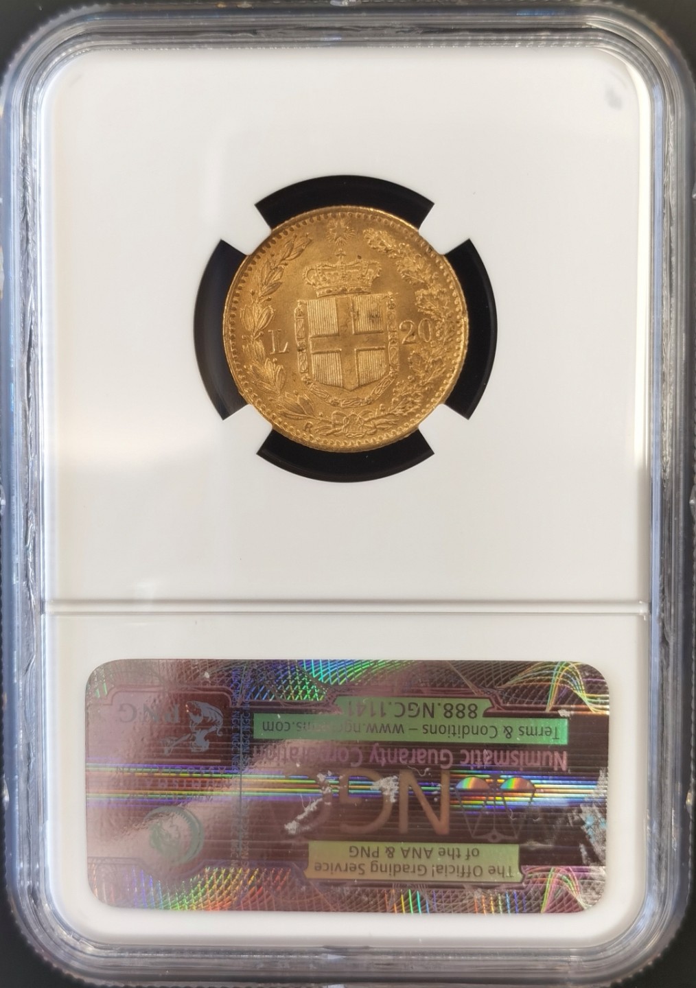 博洋堂“大航海之辉”世界钱币精品专场暨第012期（全场包邮） NGC MS63 意大利1881年翁贝托一世20里拉 6.45克金币