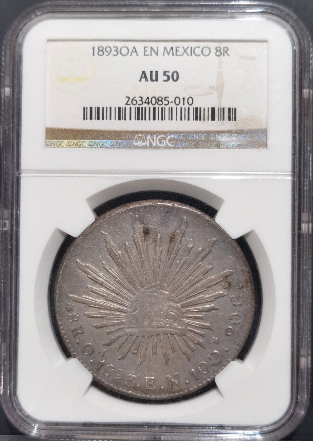 博洋堂“大航海之辉”世界钱币精品专场暨第012期（全场包邮） NGC AU50 墨西哥1893年OA EN版花边鹰洋，五级鹰，瓦哈卡厂关门币，铸量仅6.6万枚