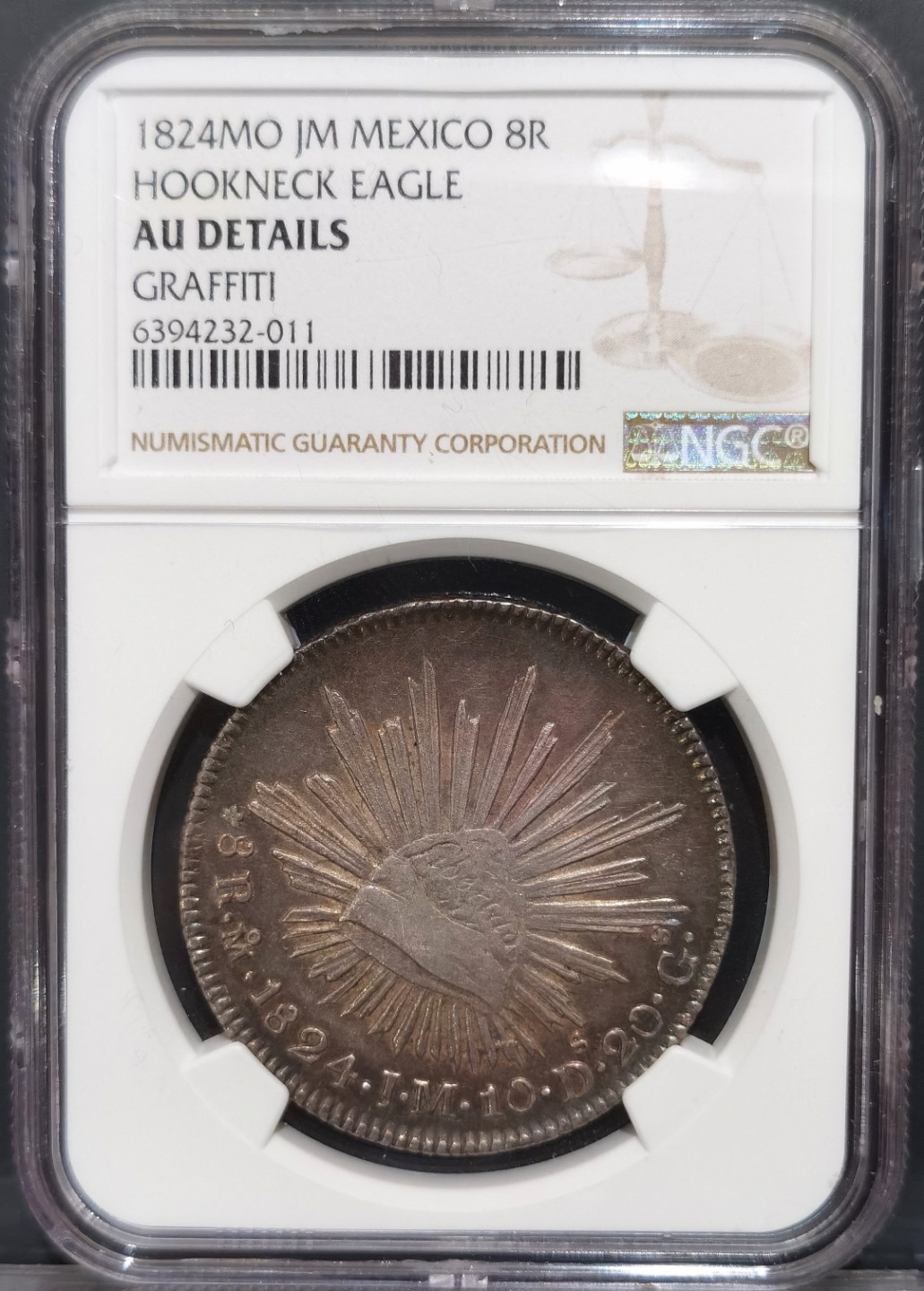 博洋堂“大航海之辉”世界钱币精品专场暨第012期（全场包邮） NGC AU 墨西哥1824年MO JM 'HOOKNECK' 8R鹰洋，弯颈鹰名誉品