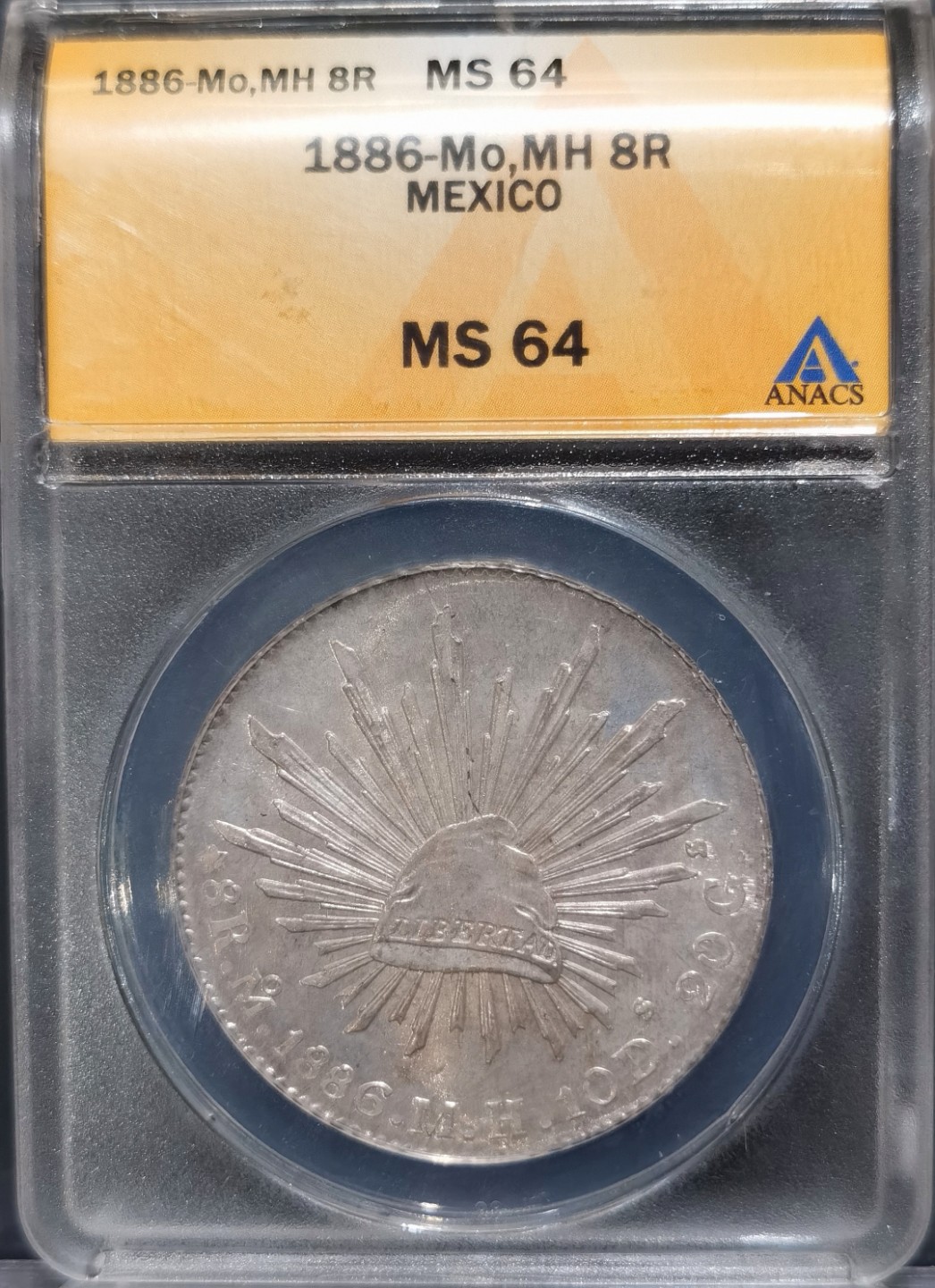 博洋堂“大航海之辉”世界钱币精品专场暨第012期（全场包邮） ANACS MS64 墨西哥1886年MO MH版花边鹰洋，少见评级盒