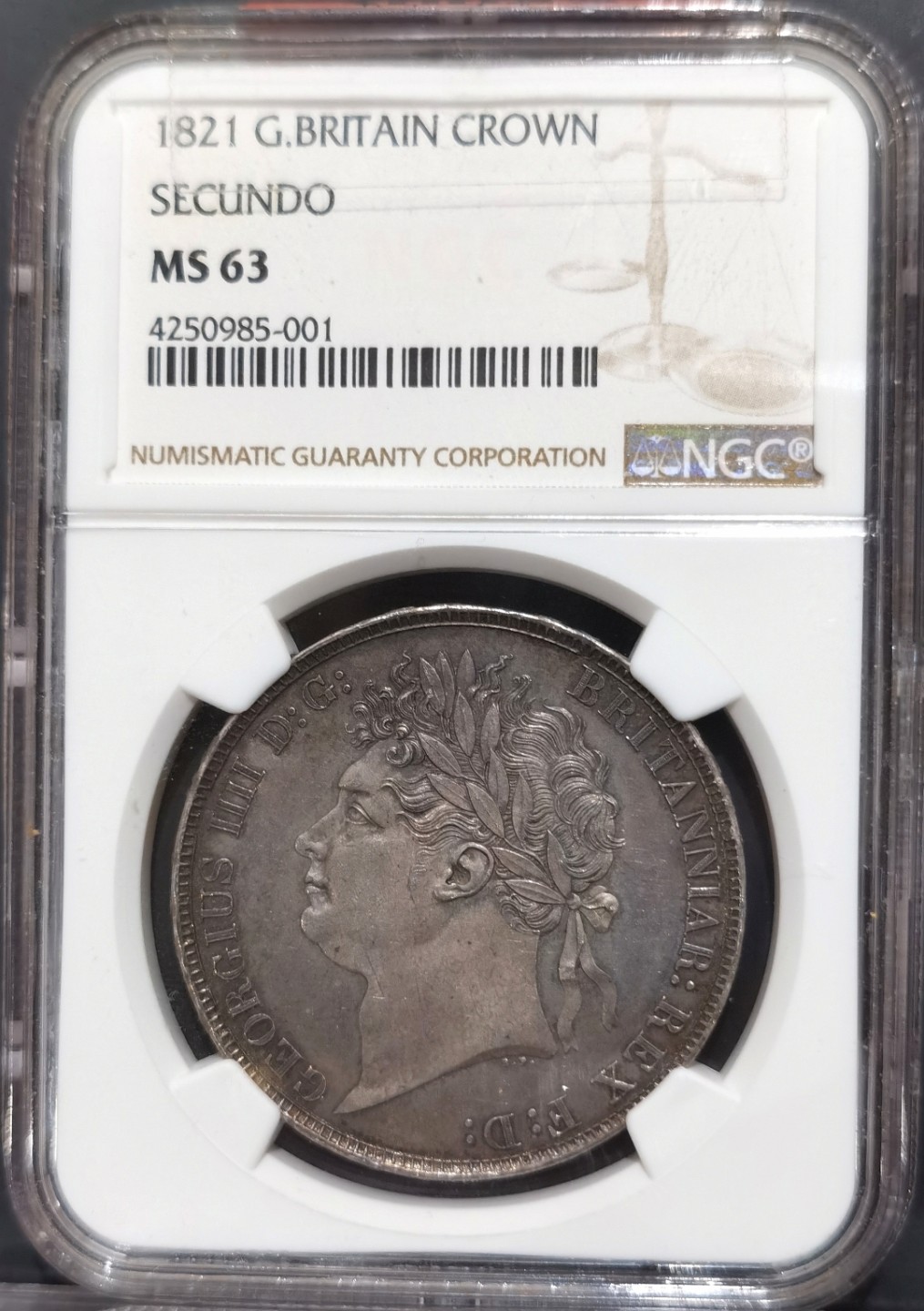 博洋堂“大航海之辉”世界钱币精品专场暨第012期（全场包邮） NGC MS63 英国1821年SECUNDO乔四马剑克朗大银币