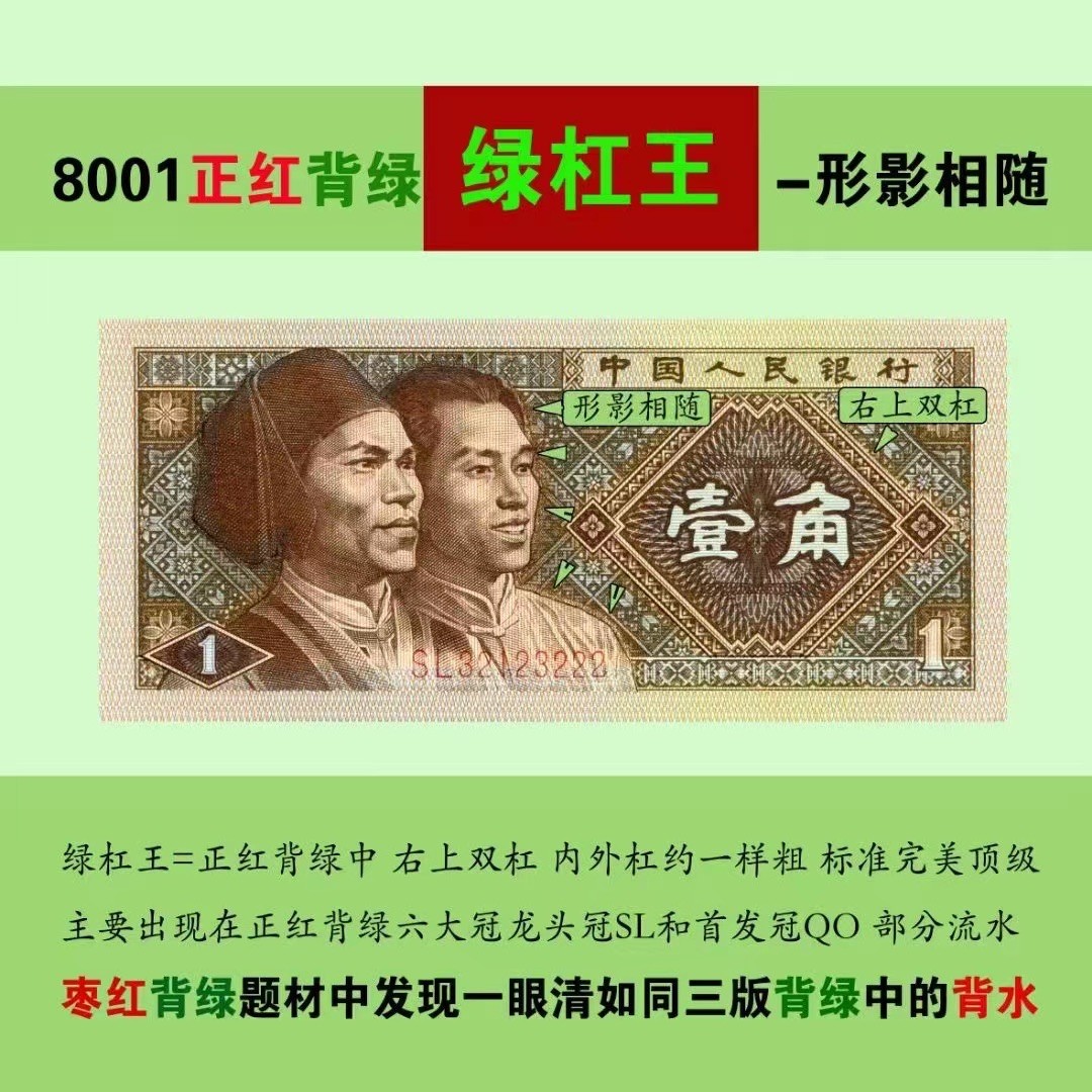 一线荧光币第120期拍场 钱坤评级8001SL特稀冠，SL23112654，评级币单张，龙头正红背绿，六大冠，绿杠王，形影相随，给印刷错误标，双面荧光美轮美奂，绝品无斑无油