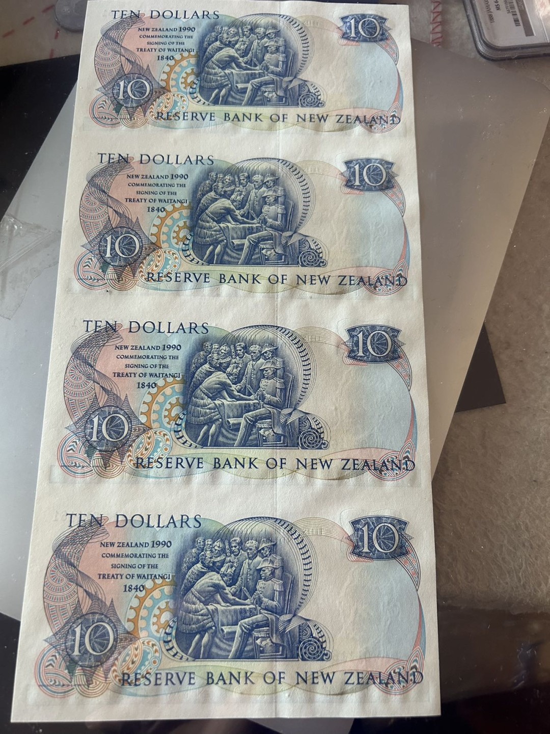 收藏联盟Quantum Auction 第226期拍卖 新西兰1990年10元纪念钞四连体 品相全新UNC AAA冠  全无347号码靓丽