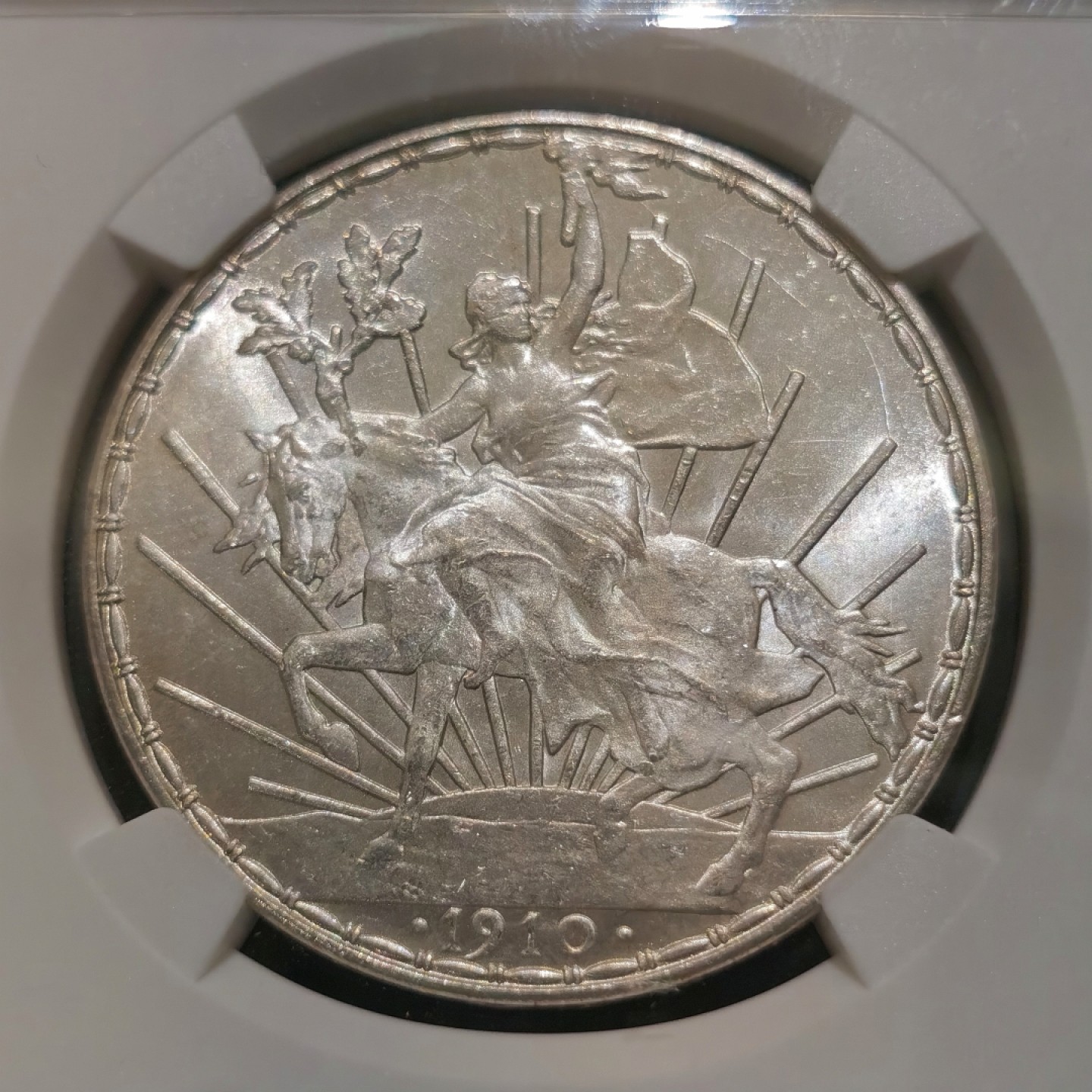 博洋堂“大航海之辉”世界钱币精品专场暨第012期（全场包邮） NGC MS64 墨西哥1910年骑马鹰洋1比索大银币，原卷暴光