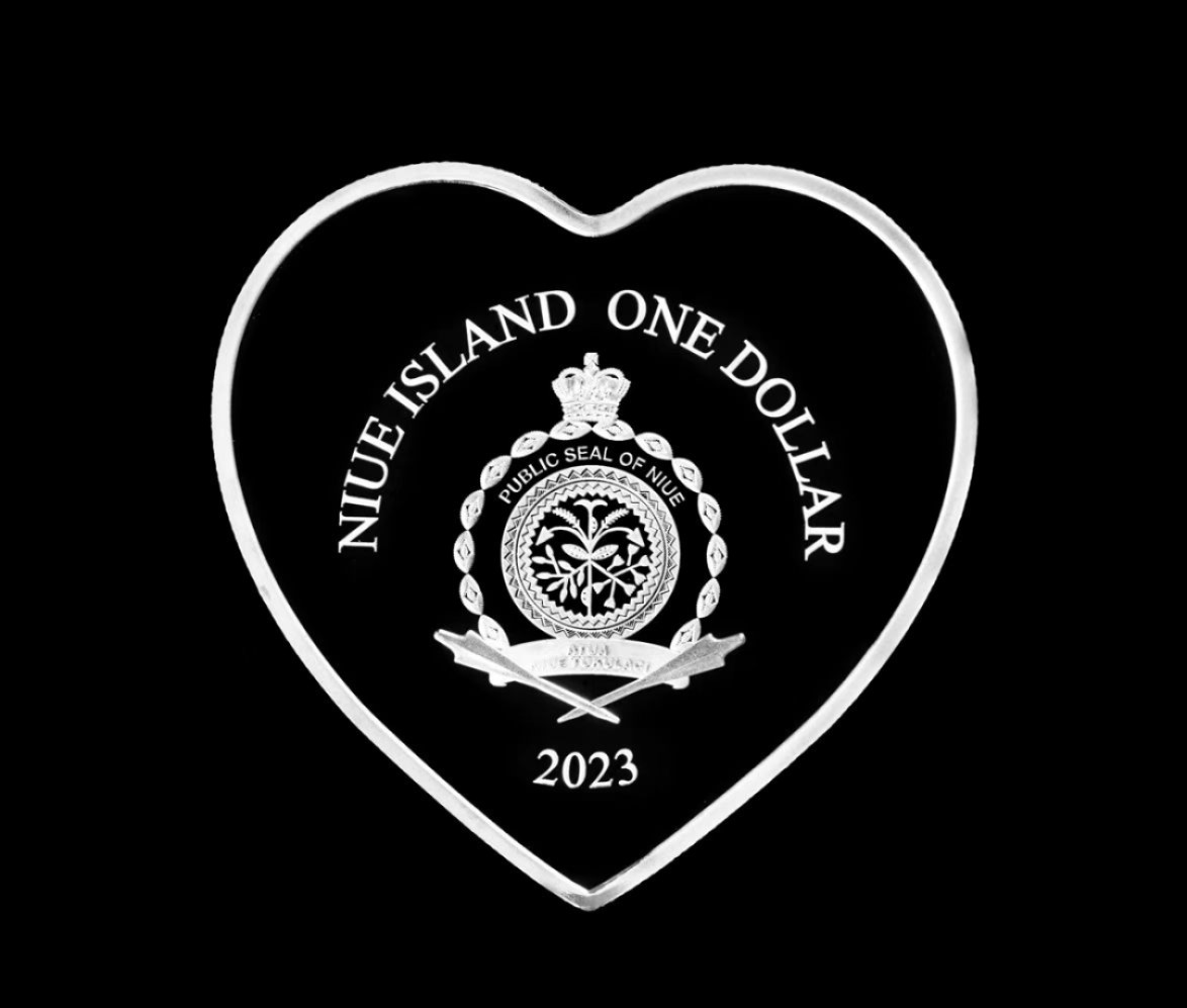 【海宁潮现货】纽埃2023年情人节镶嵌水晶心形纪念银币