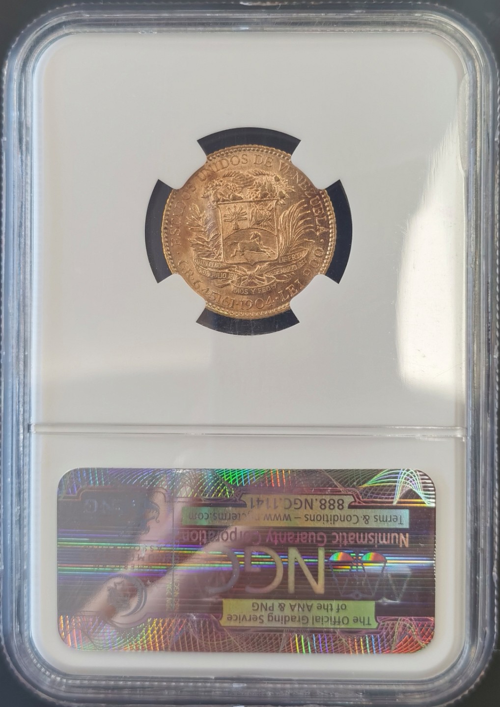 博洋堂“大航海之辉”世界钱币精品专场暨第012期（全场包邮） NGC MS61 委内瑞拉1904年20玻利瓦尔 6.45克金币