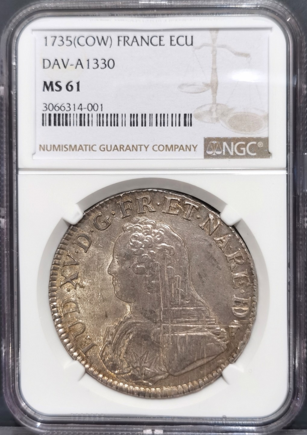 博洋堂“大航海之辉”世界钱币精品专场暨第012期（全场包邮） NGC MS61 法国1735年路易十五1埃居银币，Pau Mint少见，唯一冠军分