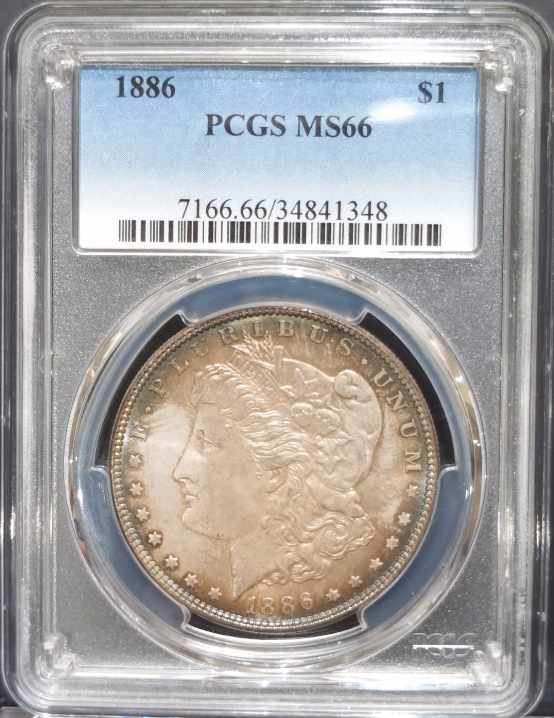 博洋堂“大航海之辉”世界钱币精品专场暨第012期（全场包邮） PCGS MS66 美国1886年五彩摩根大银币