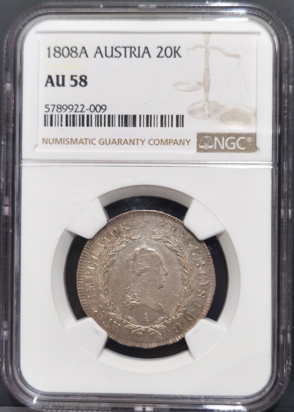 博洋堂“大航海之辉”世界钱币精品专场暨第012期（全场包邮） NGC AU58 奥地利帝国1808年弗兰茨一世20克鲁泽银币