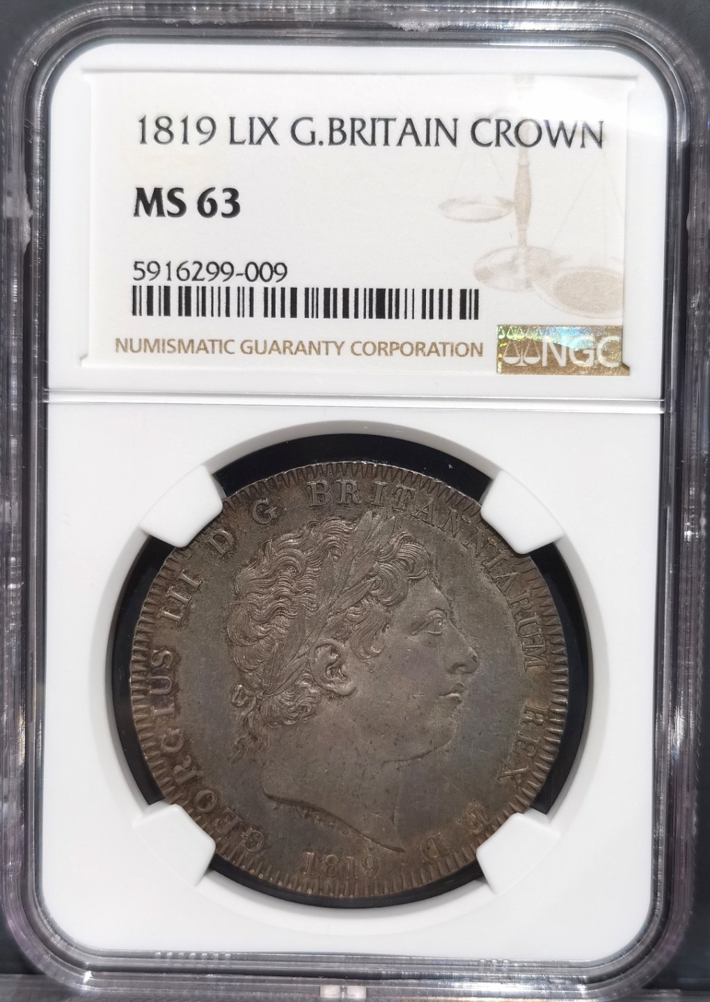 博洋堂“大航海之辉”世界钱币精品专场暨第012期（全场包邮） NGC MS63 英国1819年LIX乔治三世马剑克朗 原味包浆