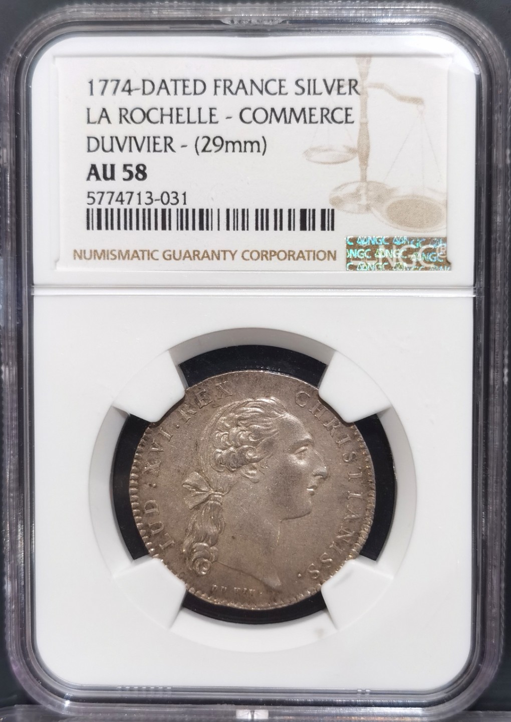 博洋堂“大航海之辉”世界钱币精品专场暨第012期（全场包邮） NGC AU58 法国1774年拉罗谢尔路易十六银代币，非常少见