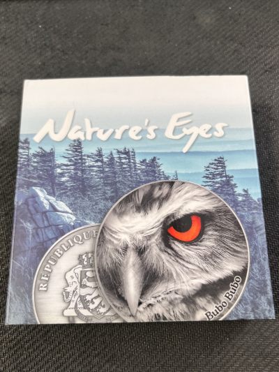【海寧潮C】刚果2014年自然之眼系列雕鸮猫头鹰鹰眼纪念彩银币NPGS-CPS评级原盒证书