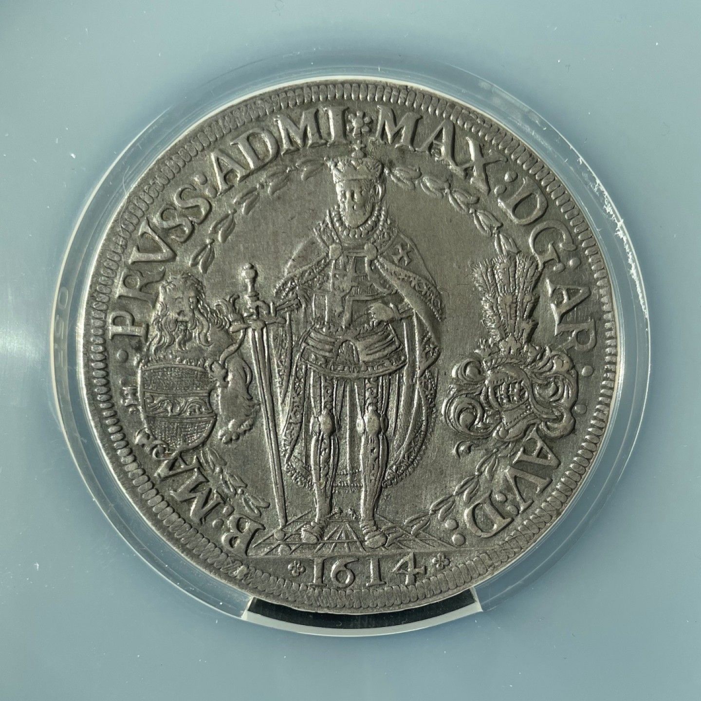 博洋堂“大航海之辉”世界钱币精品专场暨第012期（全场包邮） NGC AU53 德国1614年条顿骑士团3泰勒，17世纪早期德系大银，常见于1 taler，2 taler。3 taler NGC仅见7枚，喜欢十字军的泉友不容错过