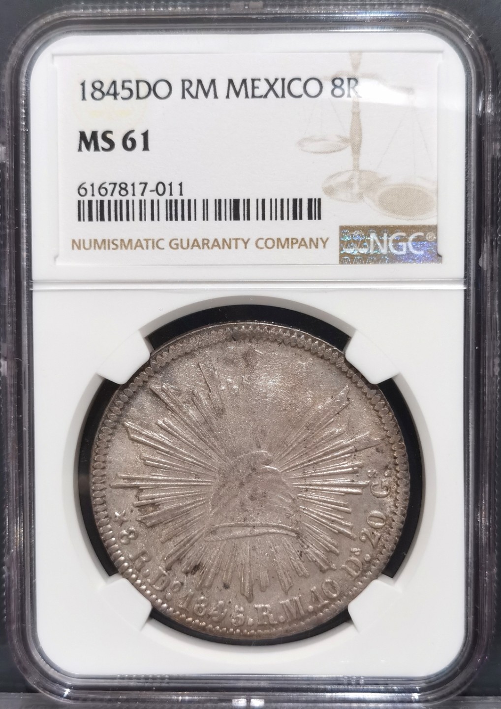 博洋堂“大航海之辉”世界钱币精品专场暨第012期（全场包邮） NGC MS61 墨西哥1845年DO RM版花边鹰洋，五级鹰洋，NGC有分仅三枚