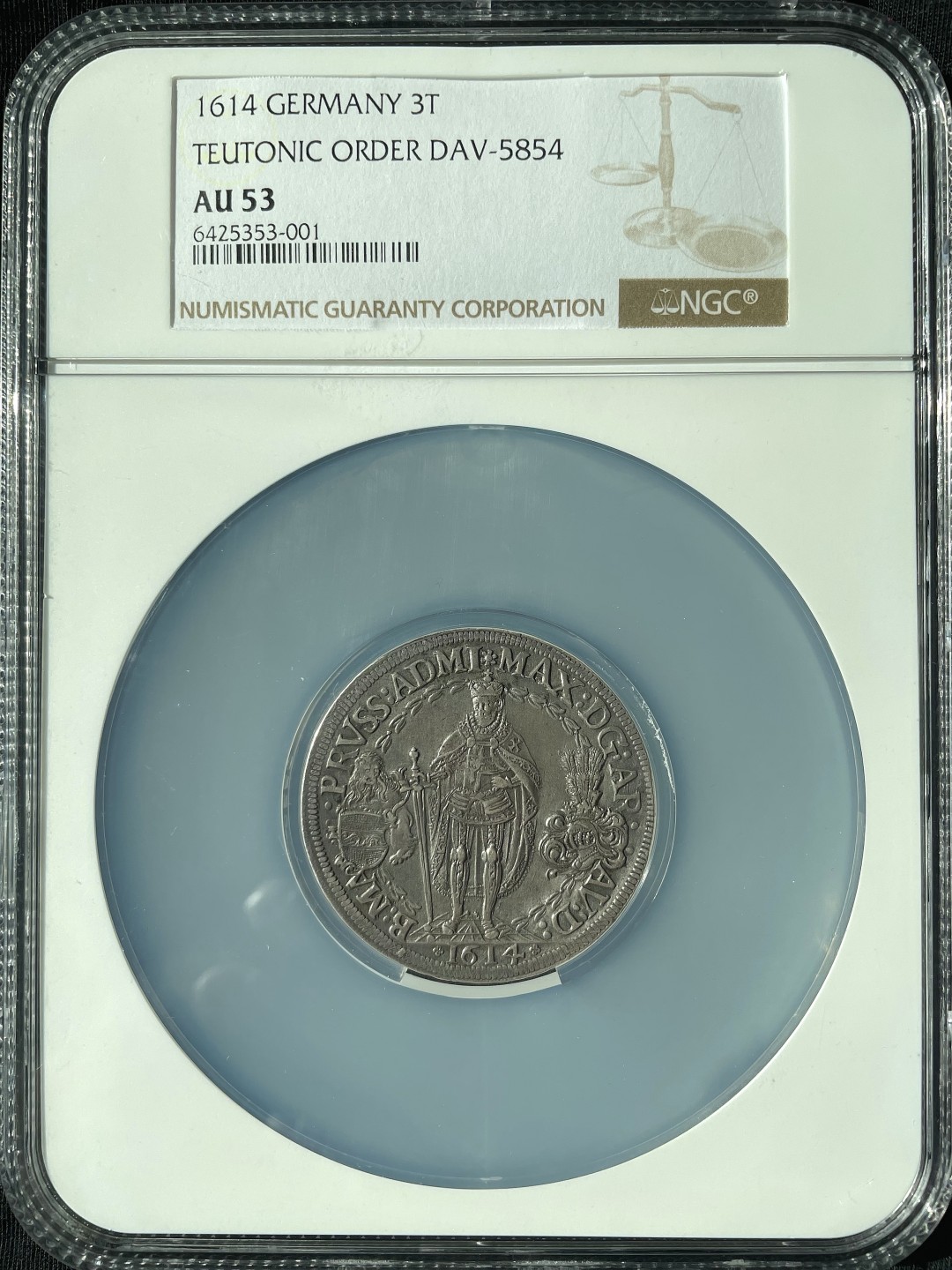 博洋堂“大航海之辉”世界钱币精品专场暨第012期（全场包邮） NGC AU53 德国1614年条顿骑士团3泰勒，17世纪早期德系大银，常见于1 taler，2 taler。3 taler NGC仅见7枚，喜欢十字军的泉友不容错过