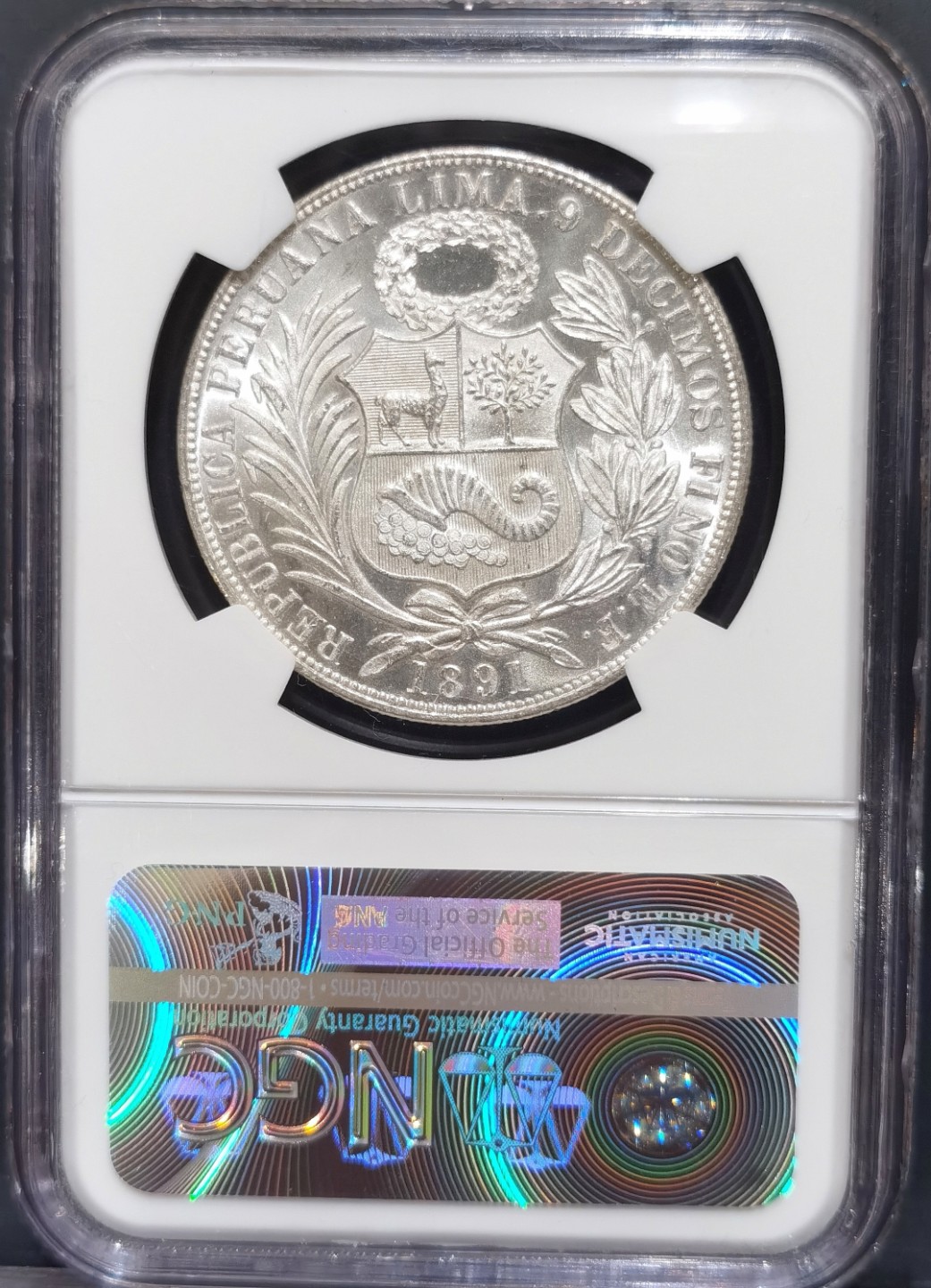 博洋堂“大航海之辉”世界钱币精品专场暨第012期（全场包邮） NGC MS64秘鲁1891/8年骑字1索尔银币，银光璀璨